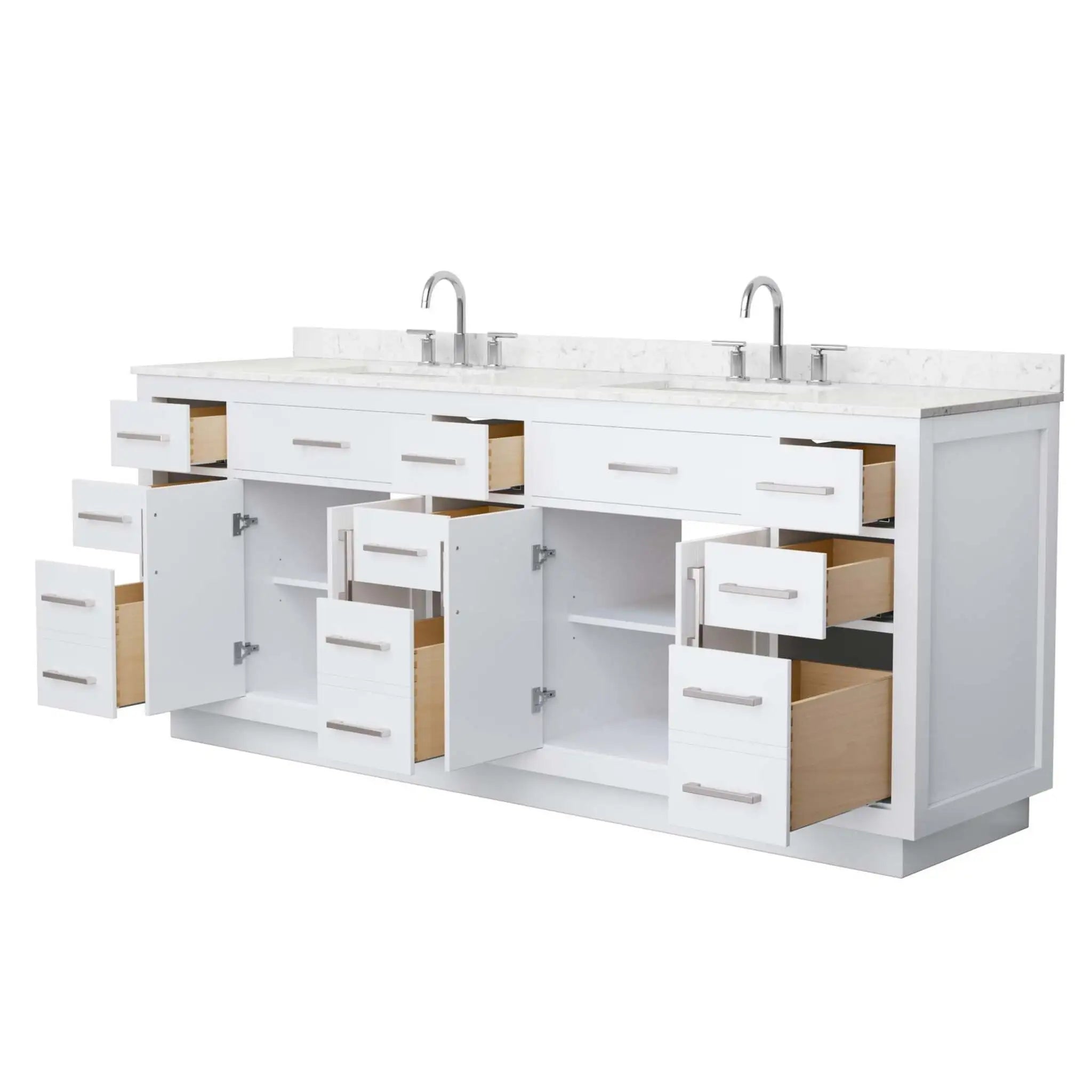 84" Beckett TK Beckett Double Bathroom Vanity with Toe Kick in White with Brushed Nickel Trim by Wyndham