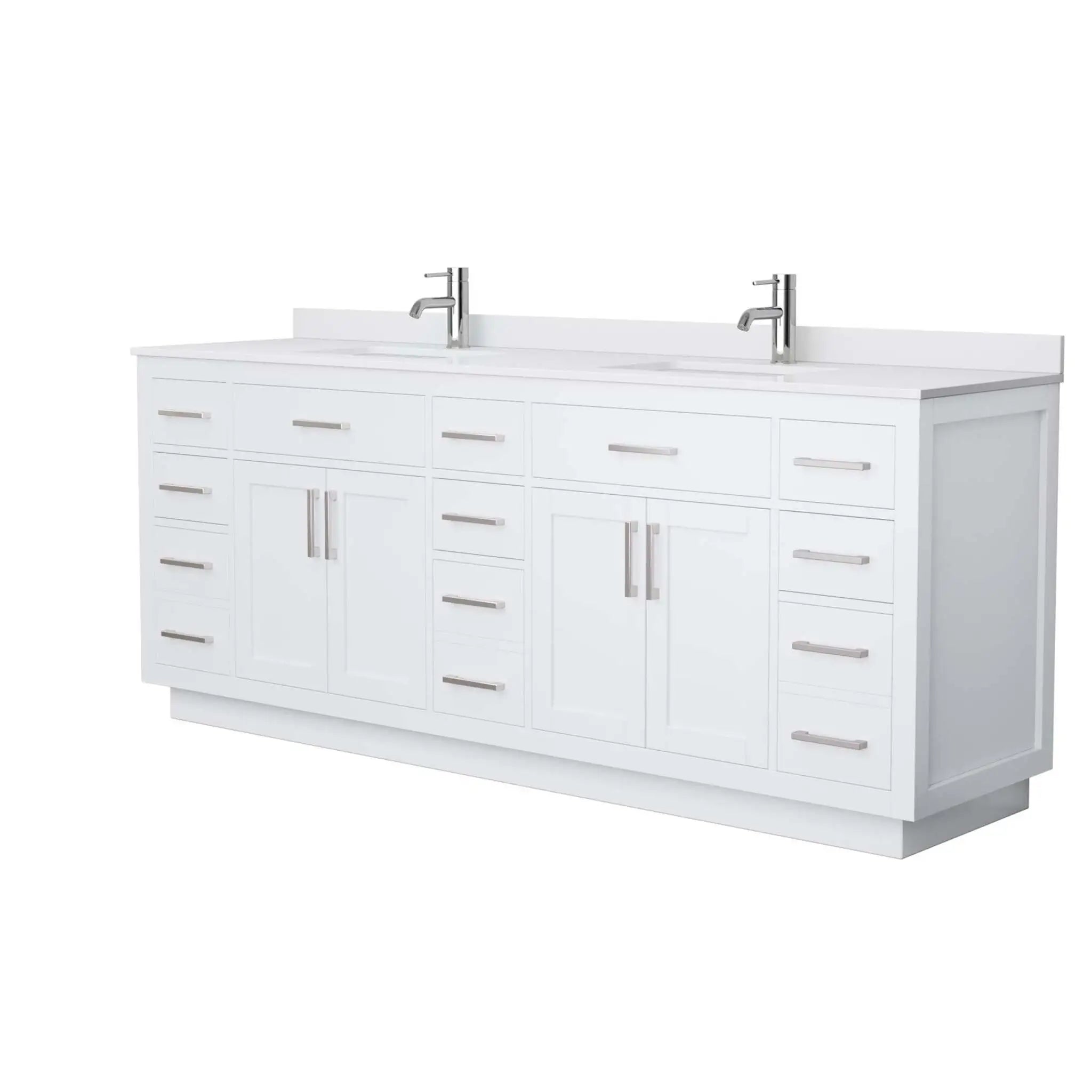 84" Beckett TK Beckett Double Bathroom Vanity with Toe Kick in White with Brushed Nickel Trim by Wyndham