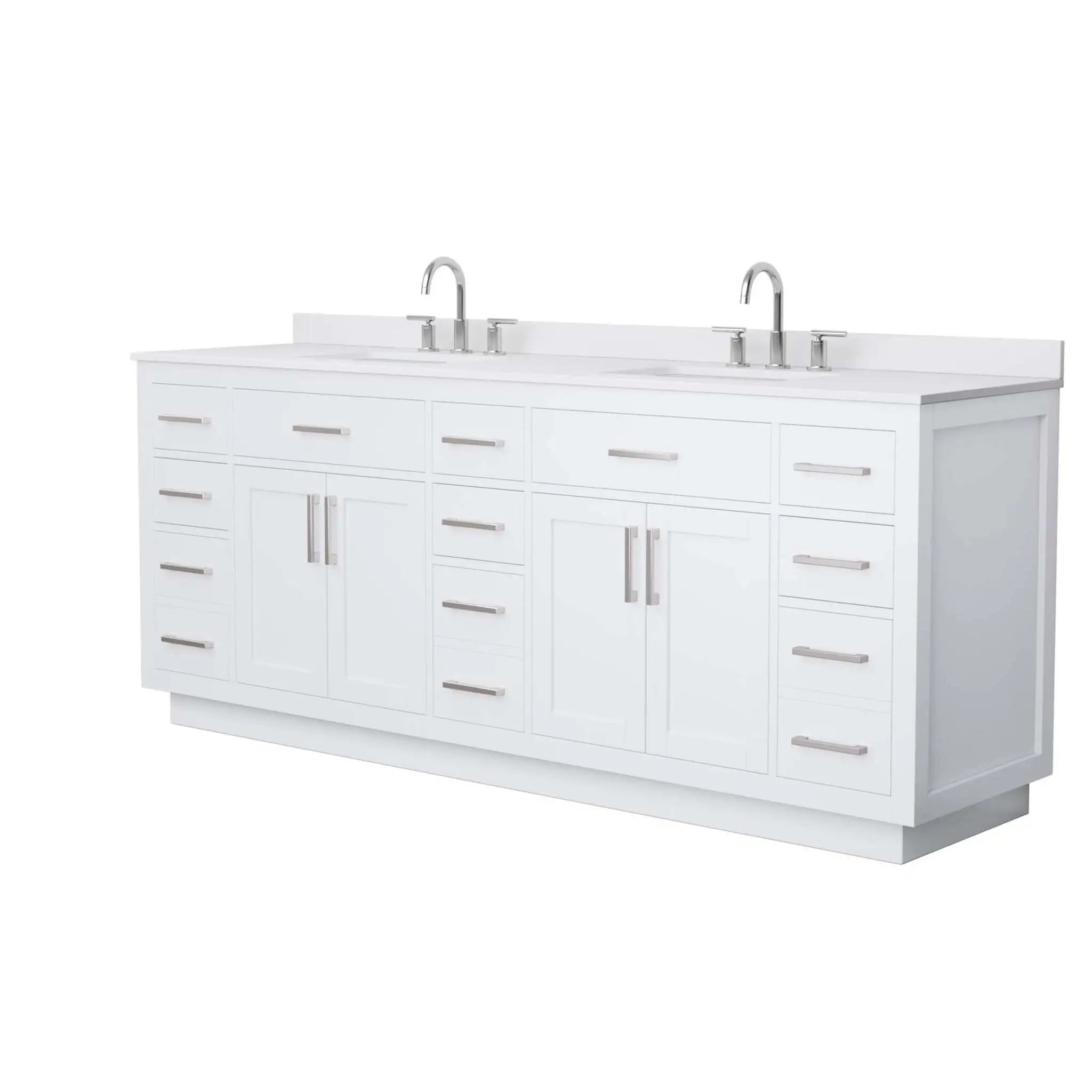 84" Beckett TK Beckett Double Bathroom Vanity with Toe Kick in White with Brushed Nickel Trim by Wyndham