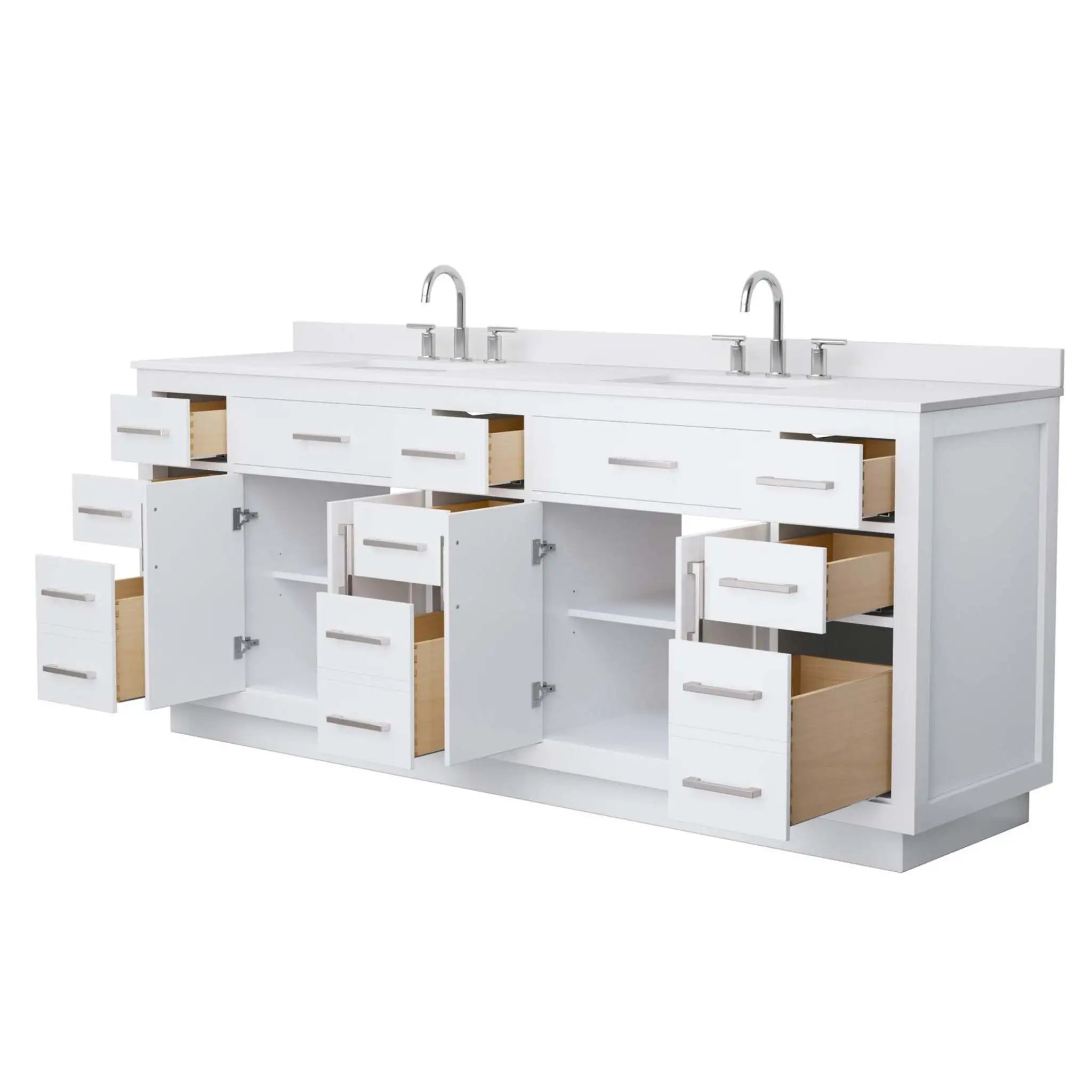 84" Beckett TK Beckett Double Bathroom Vanity with Toe Kick in White with Brushed Nickel Trim by Wyndham