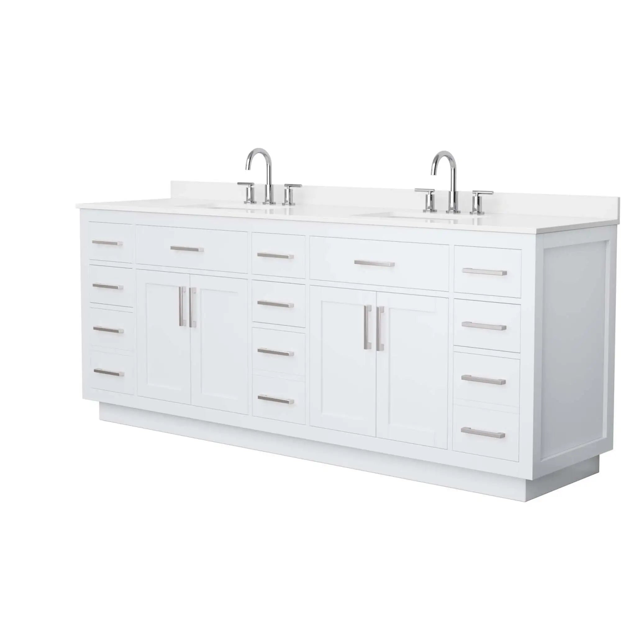 84" Beckett TK Beckett Double Bathroom Vanity with Toe Kick in White with Brushed Nickel Trim by Wyndham