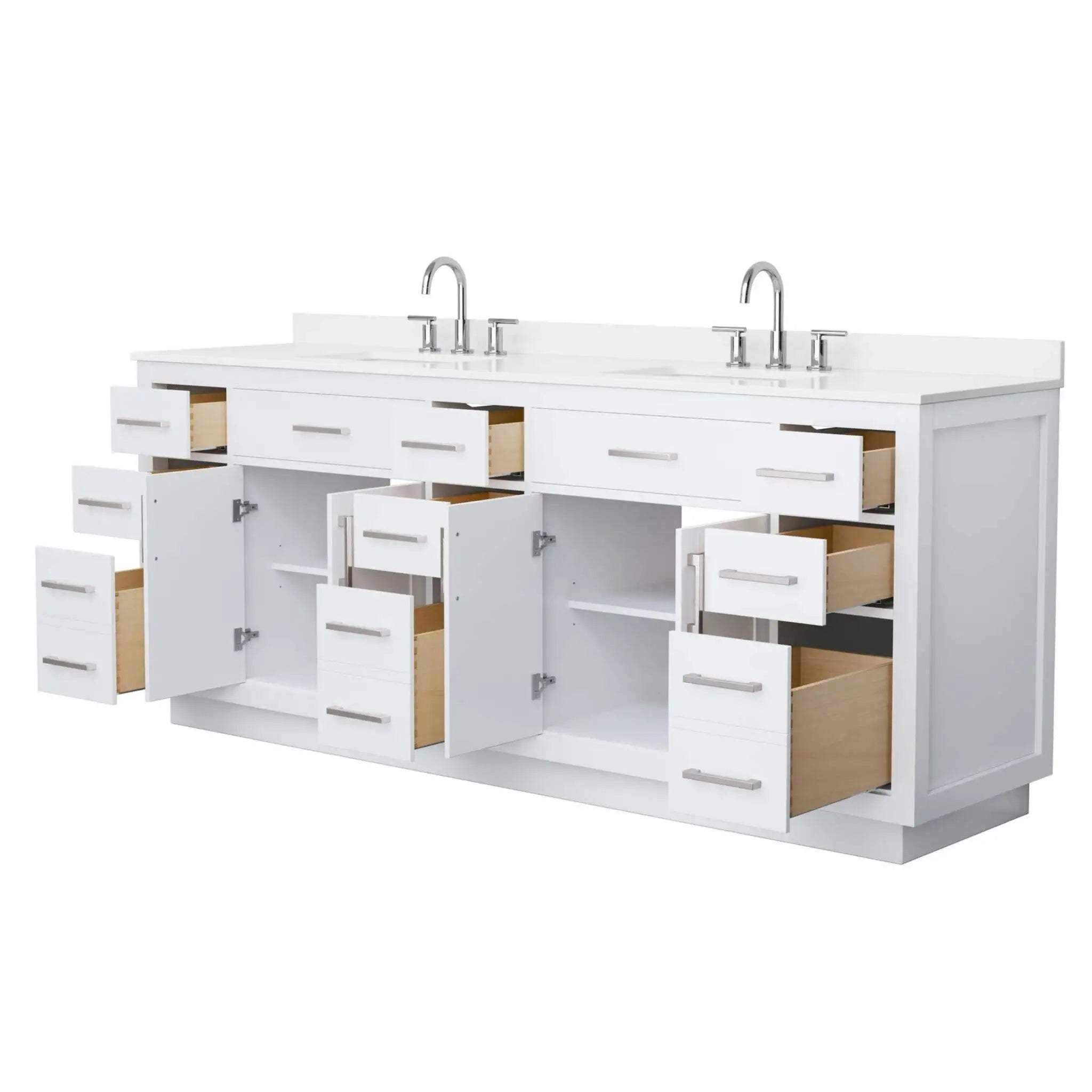 84" Beckett TK Beckett Double Bathroom Vanity with Toe Kick in White with Brushed Nickel Trim by Wyndham