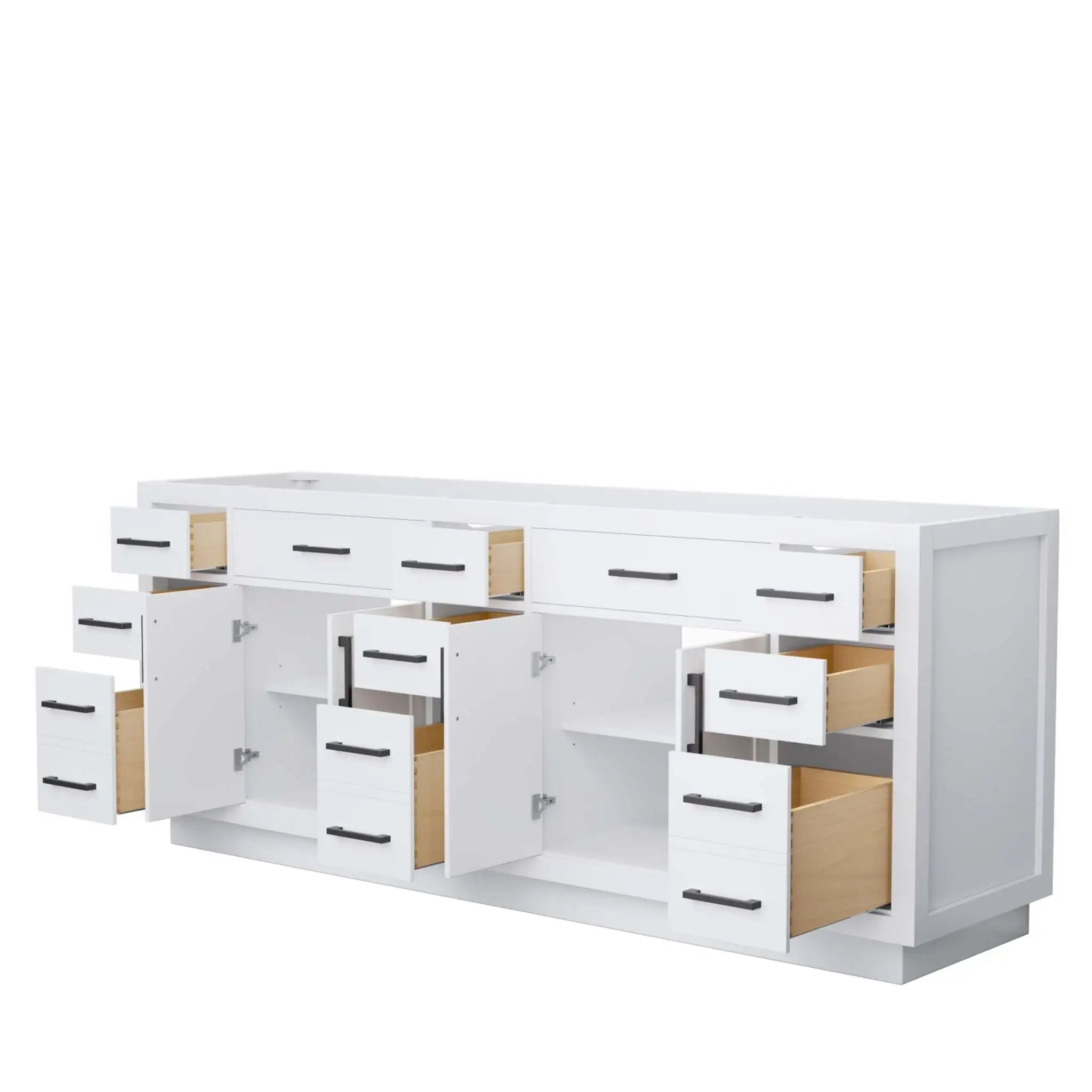 84" Beckett TK Beckett Double Bathroom Vanity with Toe Kick in White with Matte Black Trim by Wyndham
