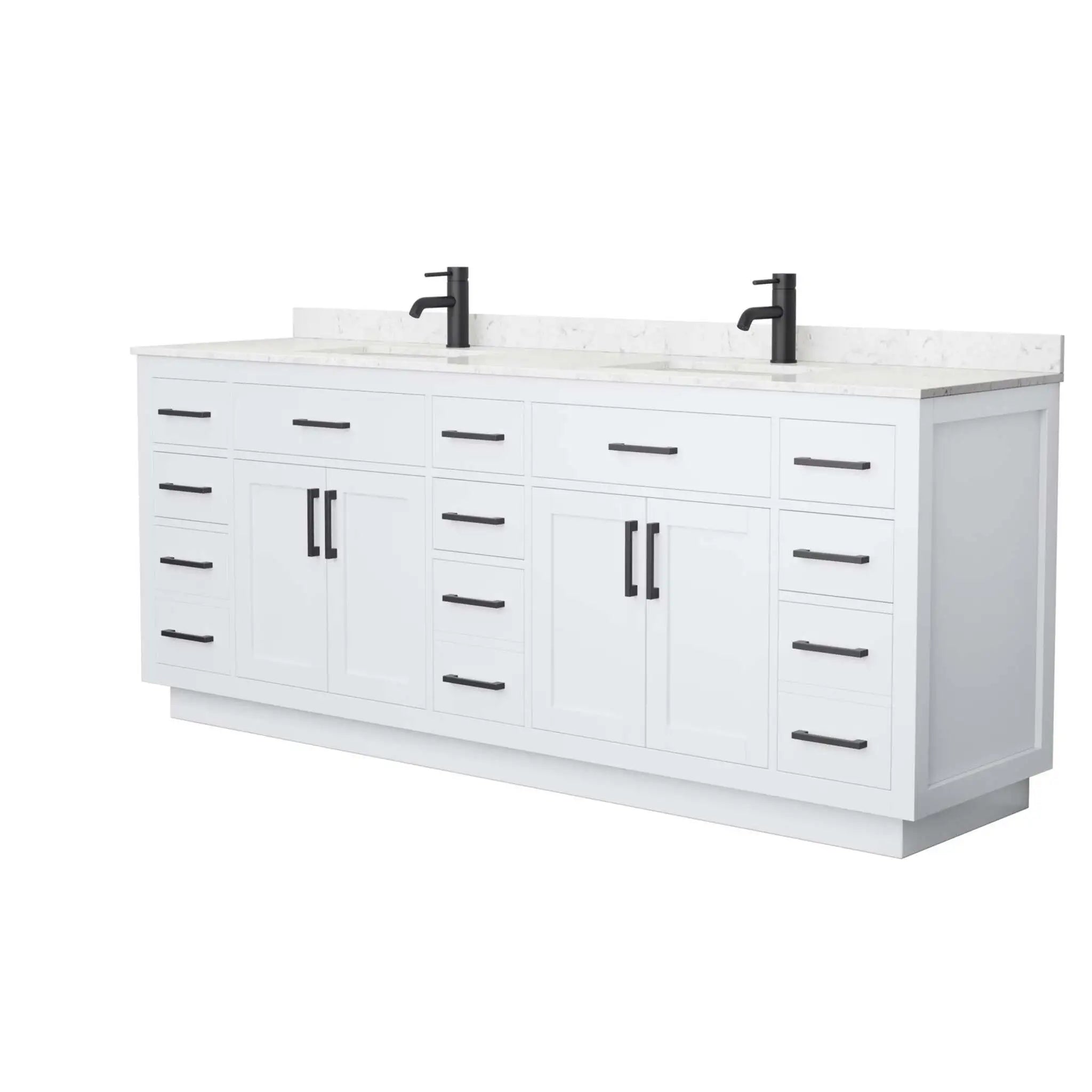 84" Beckett TK Beckett Double Bathroom Vanity with Toe Kick in White with Matte Black Trim by Wyndham