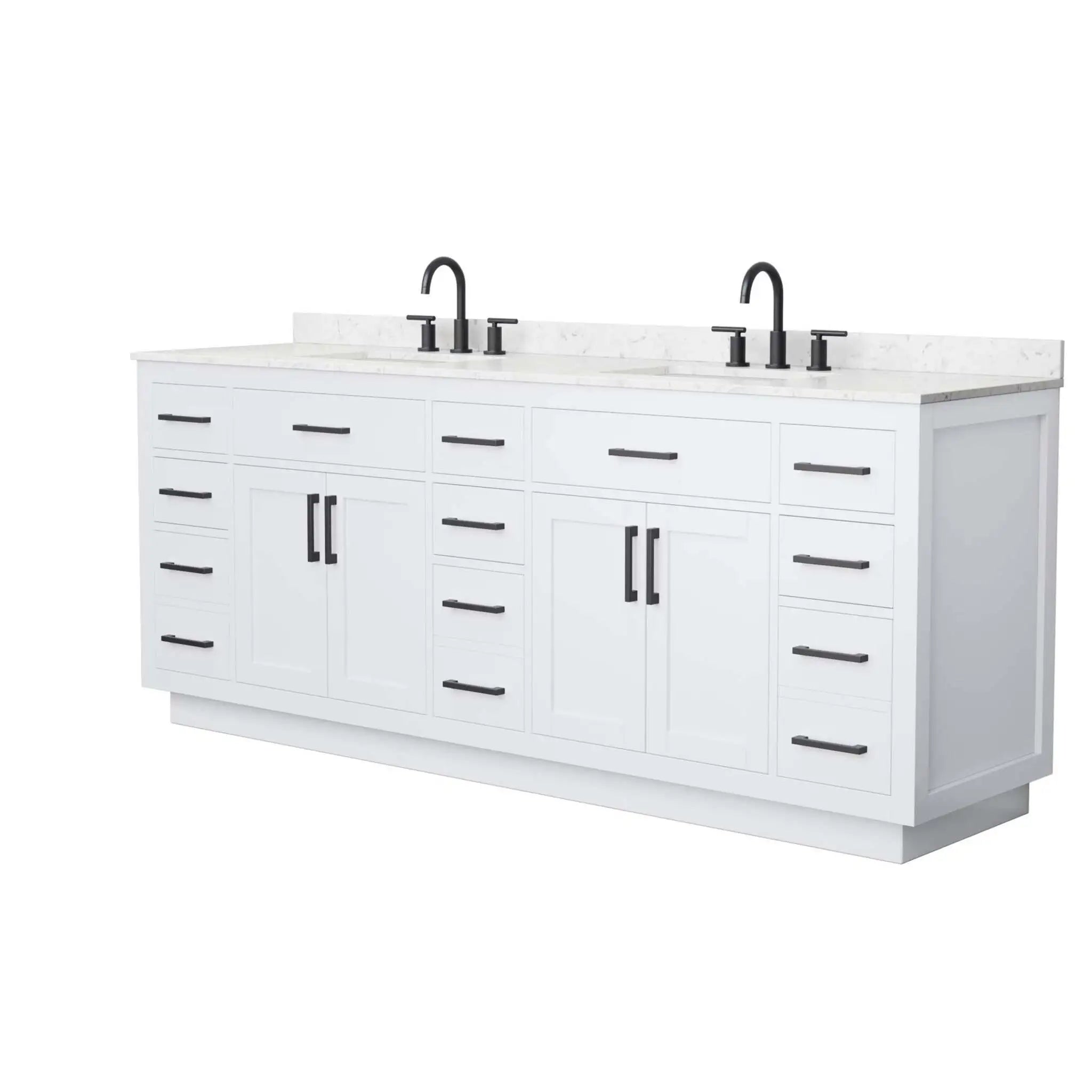 84" Beckett TK Beckett Double Bathroom Vanity with Toe Kick in White with Matte Black Trim by Wyndham