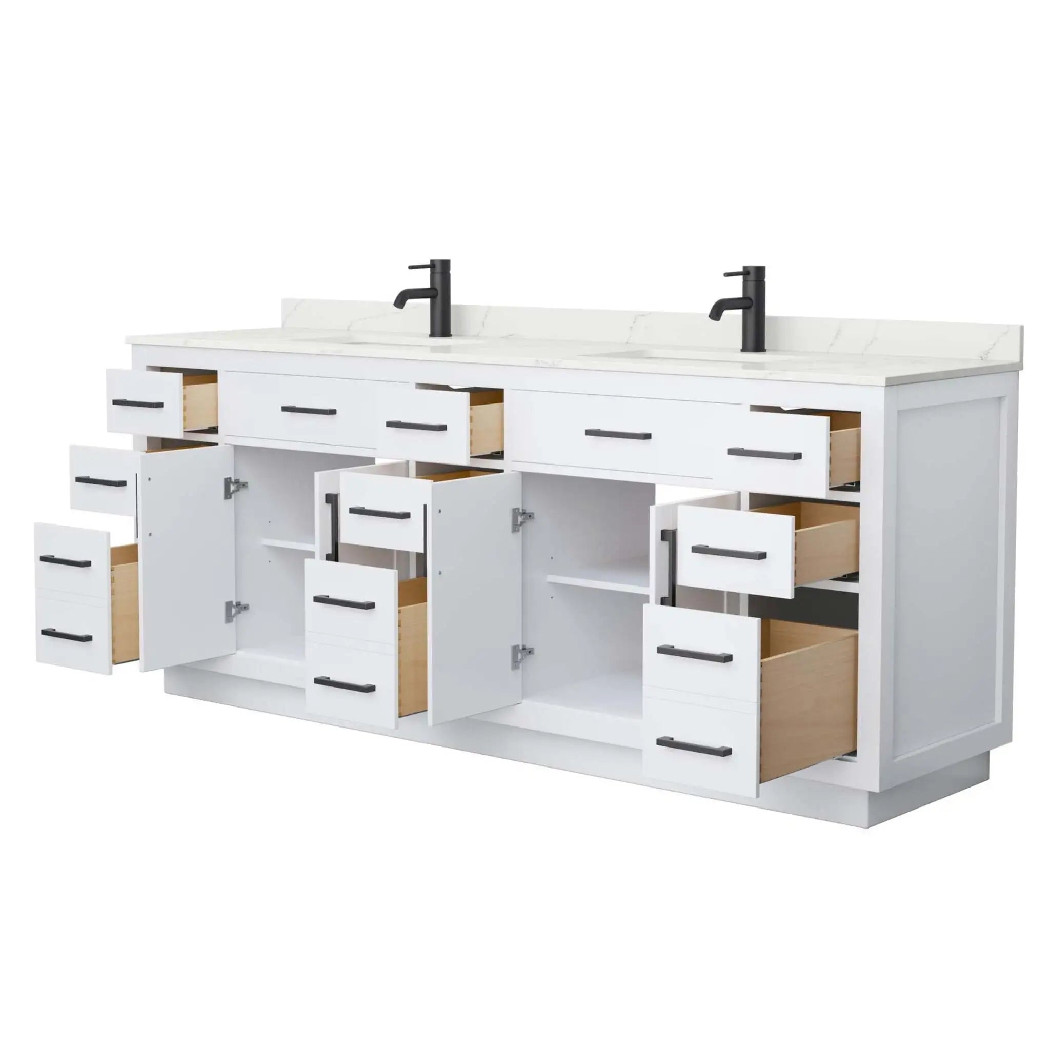 84" Beckett TK Beckett Double Bathroom Vanity with Toe Kick in White with Matte Black Trim by Wyndham