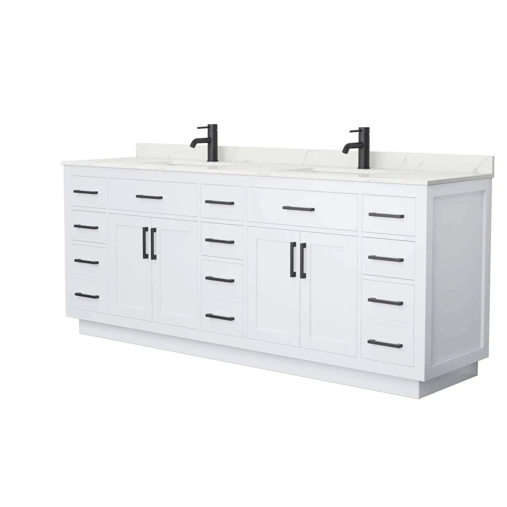 84" Beckett TK Beckett Double Bathroom Vanity with Toe Kick in White with Matte Black Trim by Wyndham
