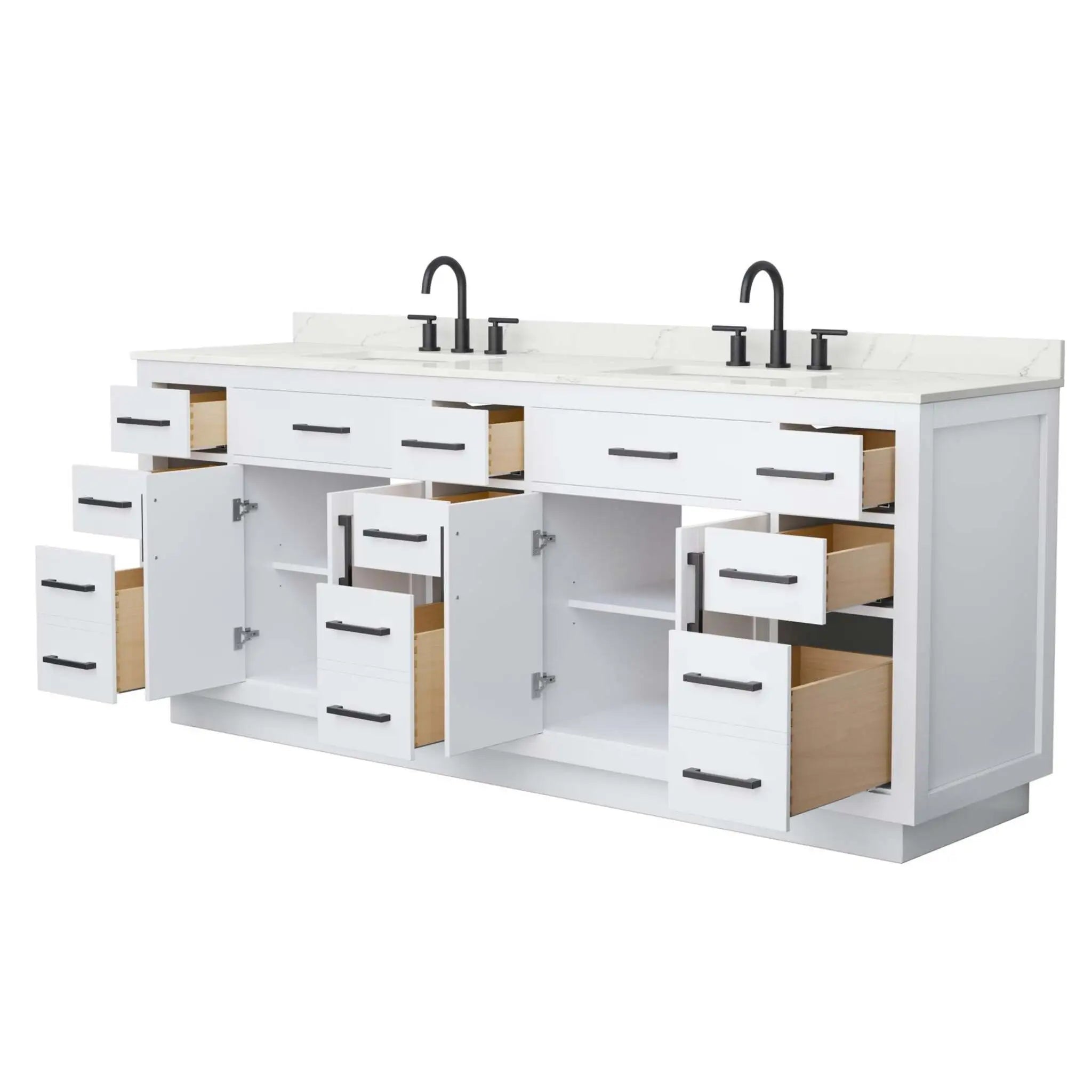84" Beckett TK Beckett Double Bathroom Vanity with Toe Kick in White with Matte Black Trim by Wyndham