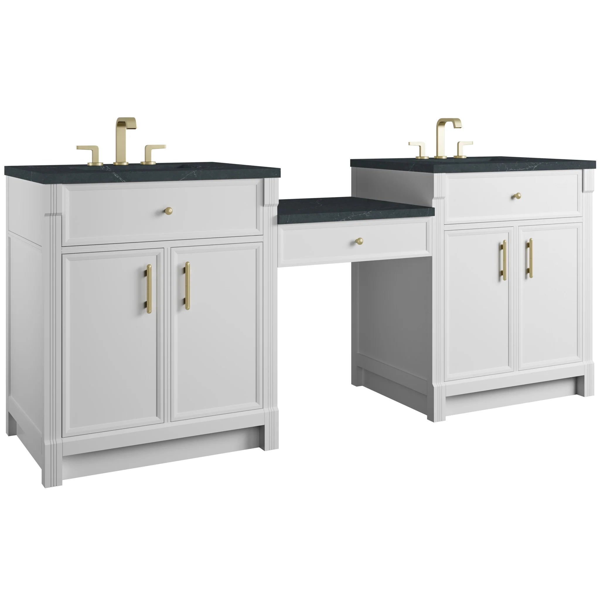 84" Bellshire Dual Vanity in Bright White with 24" Make-Up Counter by James Martin Vanities-Charcoal Soapstone Silestone 4