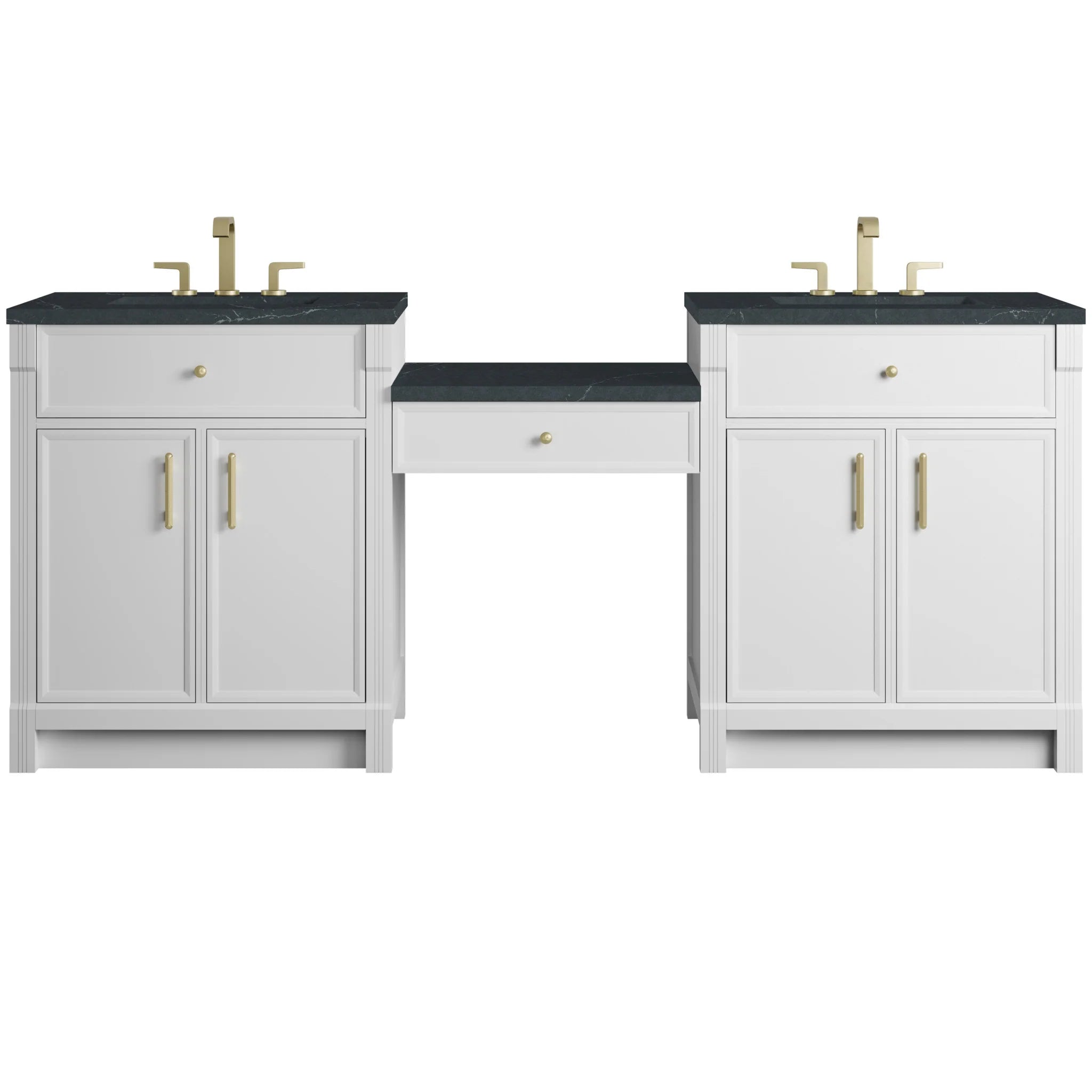 84" Bellshire Dual Vanity in Bright White with 24" Make-Up Counter by James Martin Vanities-Charcoal Soapstone Silestone