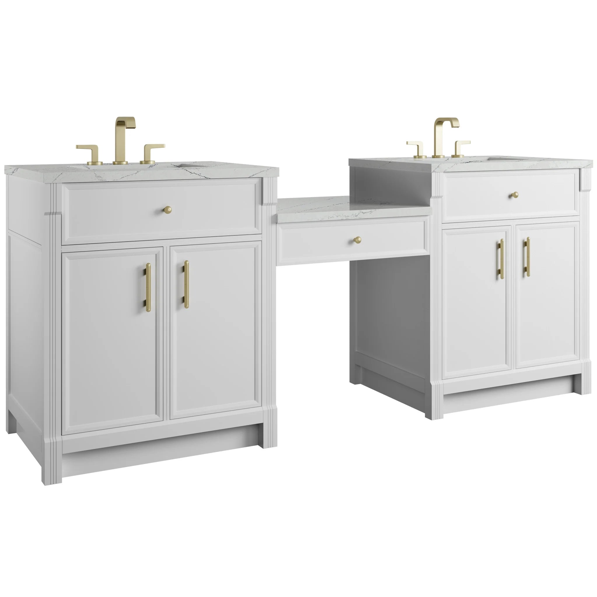 84" Bellshire Dual Vanity in Bright White with 24" Make-Up Counter by James Martin Vanities-Ethereal Noctis Silestone 4