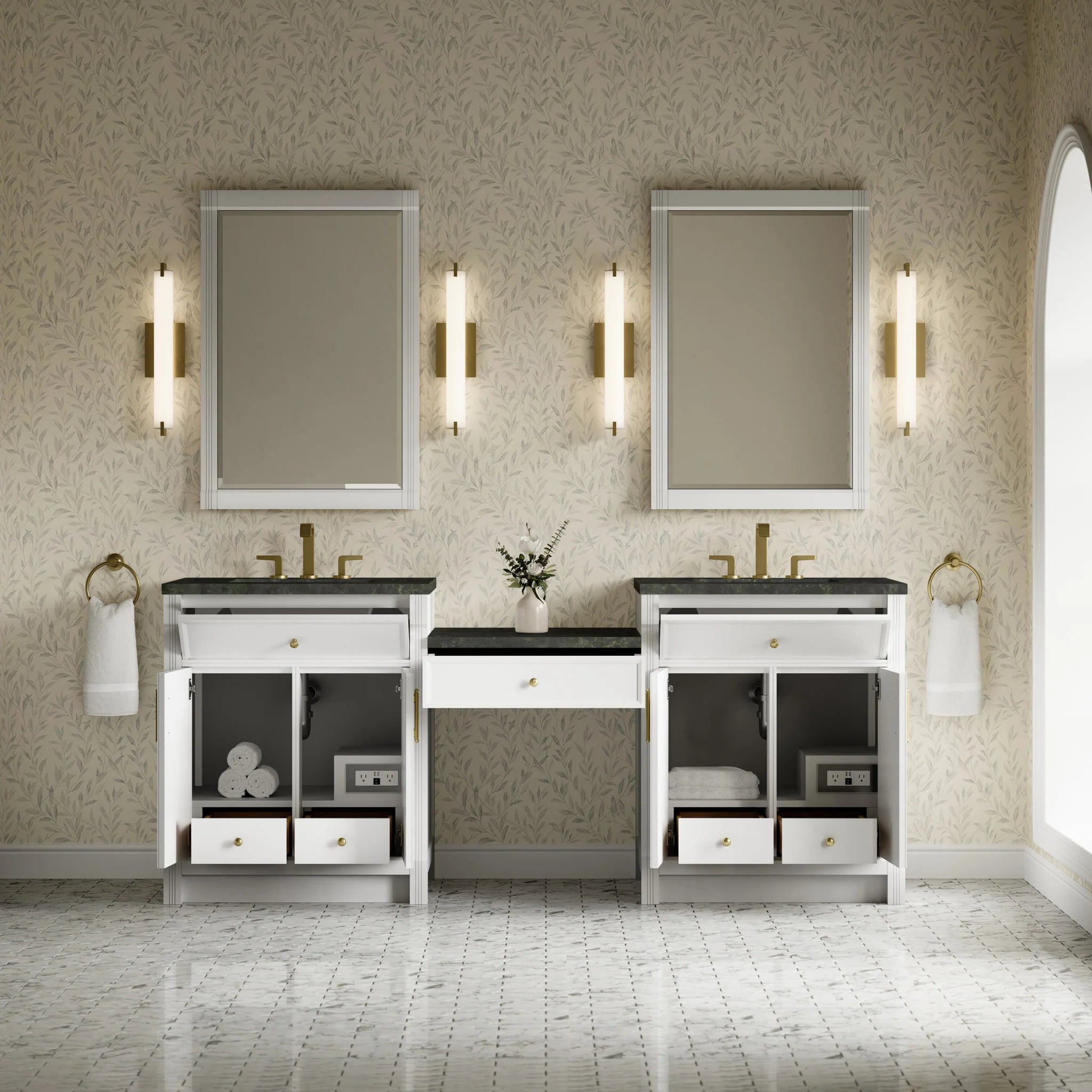 84" Bellshire Dual Vanity in Bright White with 24" Make-Up Counter by James Martin Vanities-Phantome Eclos 2