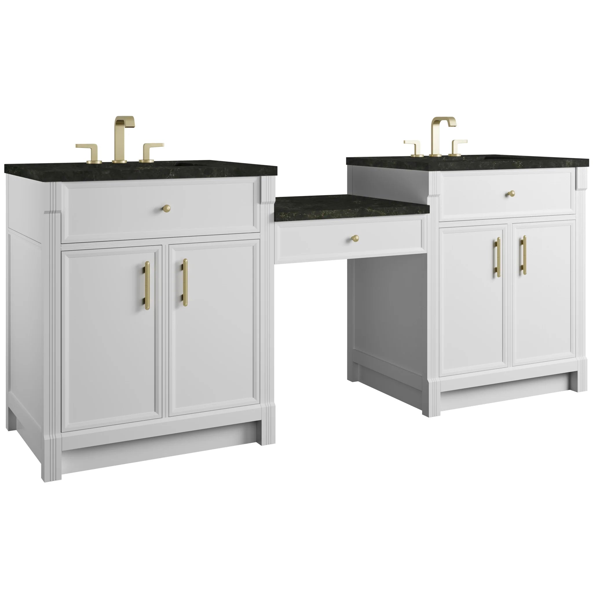 84" Bellshire Dual Vanity in Bright White with 24" Make-Up Counter by James Martin Vanities-Phantome Eclos 4