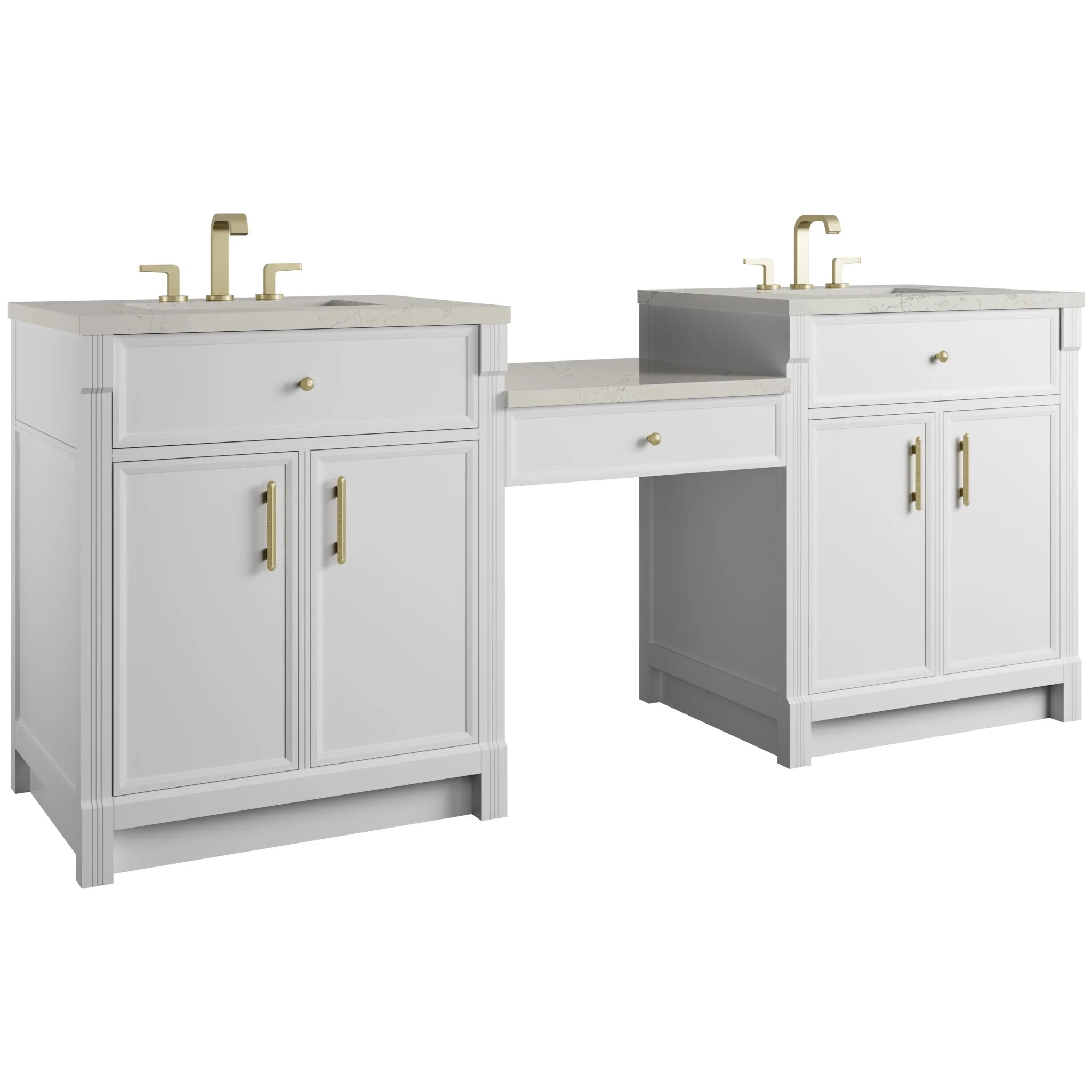 84" Bellshire Dual Vanity in Bright White with 24" Make-Up Counter by James Martin Vanities-Siberian Silestone 4