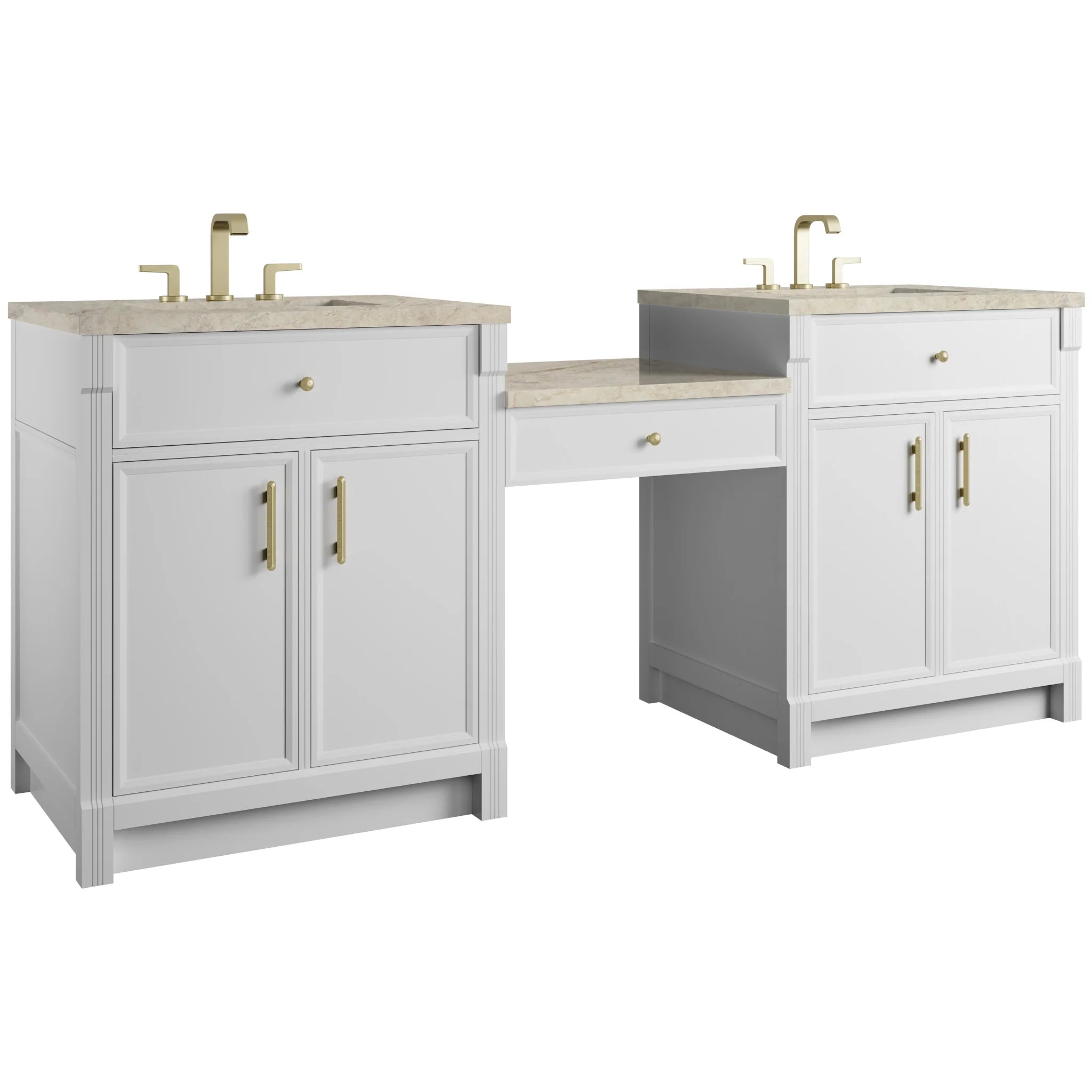 84" Bellshire Dual Vanity in Bright White with 24" Make-Up Counter by James Martin Vanities-Tajnar Eclos 4