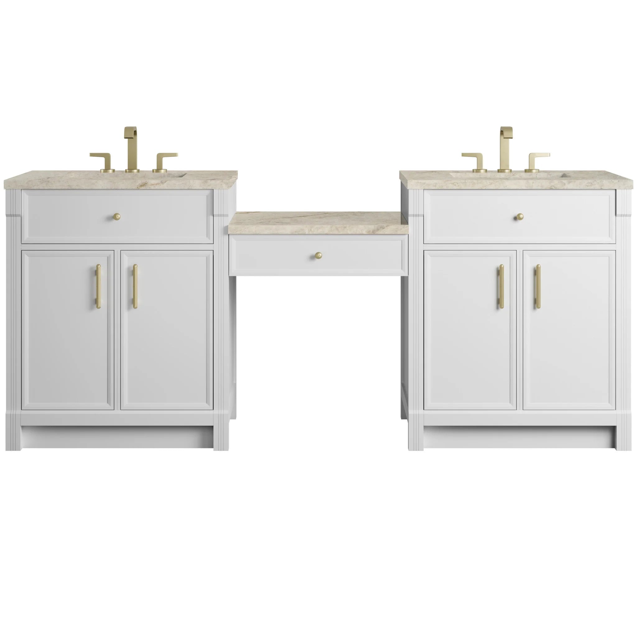 84" Bellshire Dual Vanity in Bright White with 24" Make-Up Counter by James Martin Vanities-Tajnar Eclos
