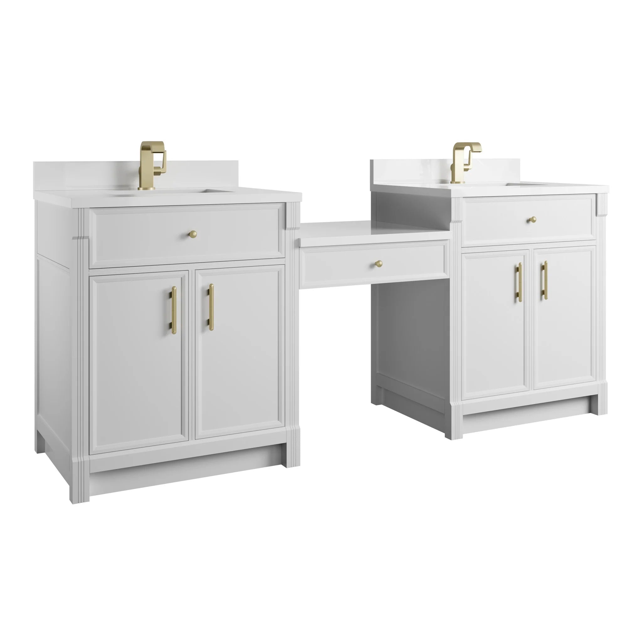 84" Bellshire Dual Vanity in Bright White with 24" Make-Up Counter by James Martin Vanities-White Zeus Silestone & Backsplash 5