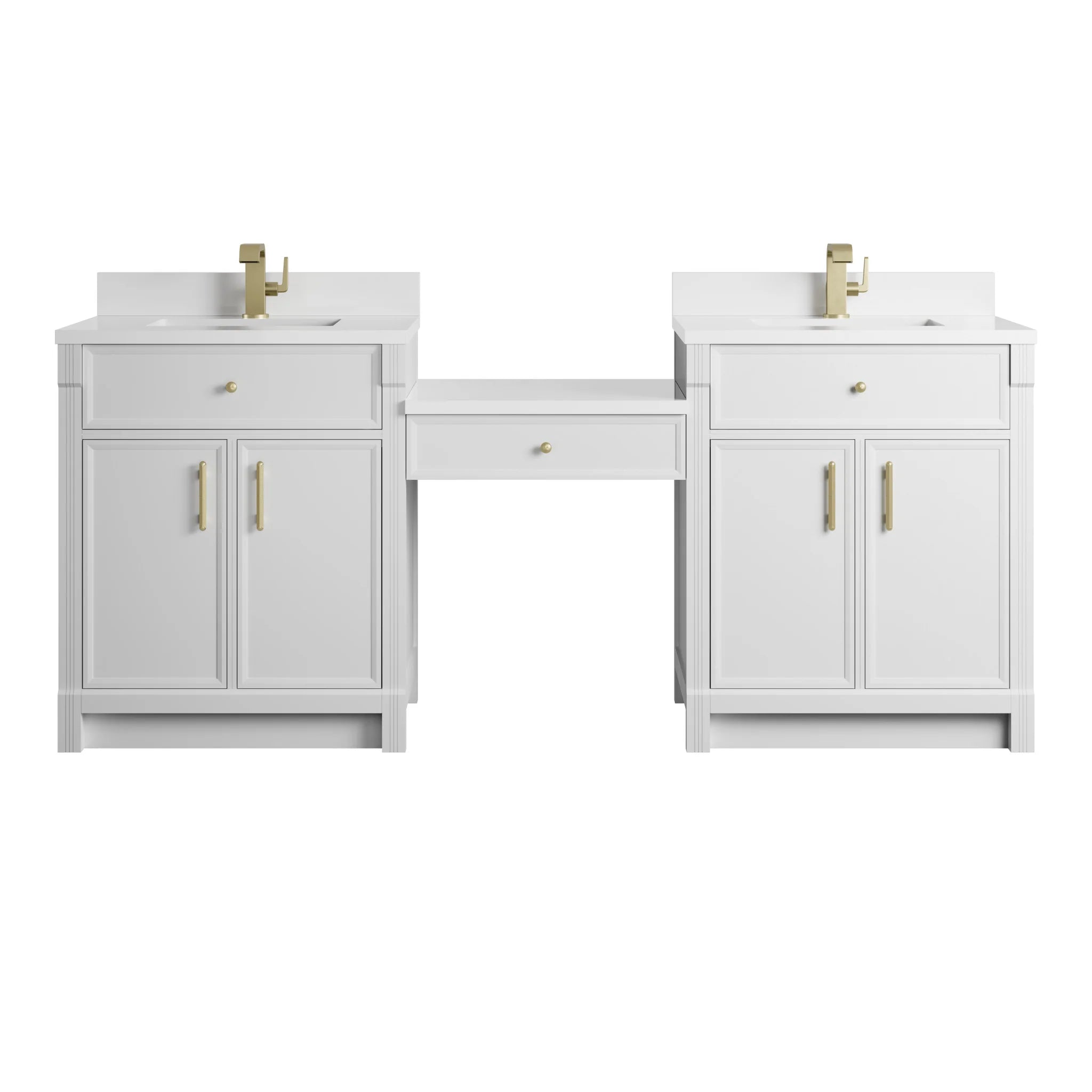 84" Bellshire Dual Vanity in Bright White with 24" Make-Up Counter by James Martin Vanities-White Zeus Silestone & Backsplash