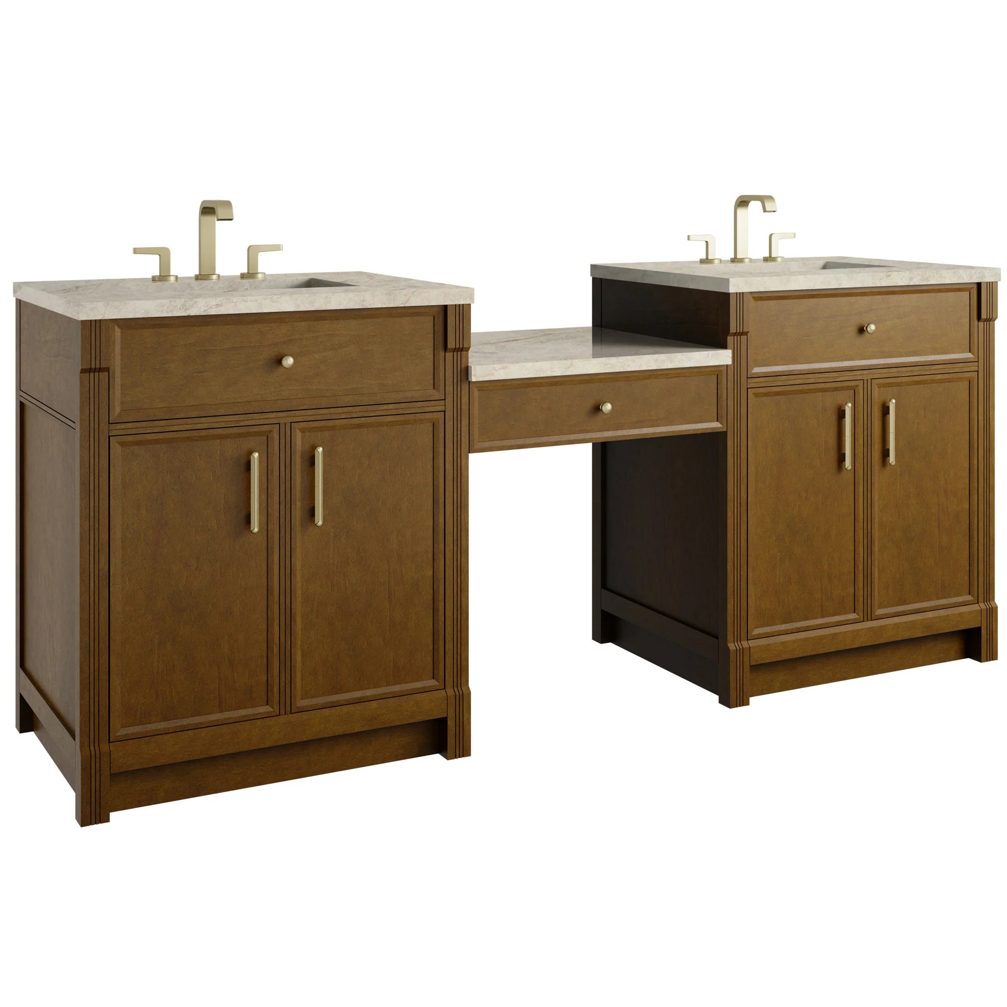 84" Bellshire Dual Vanity in Honey Oak with 24" Make-Up Counter by James Martin Vanities-Tajnar Eclos 4