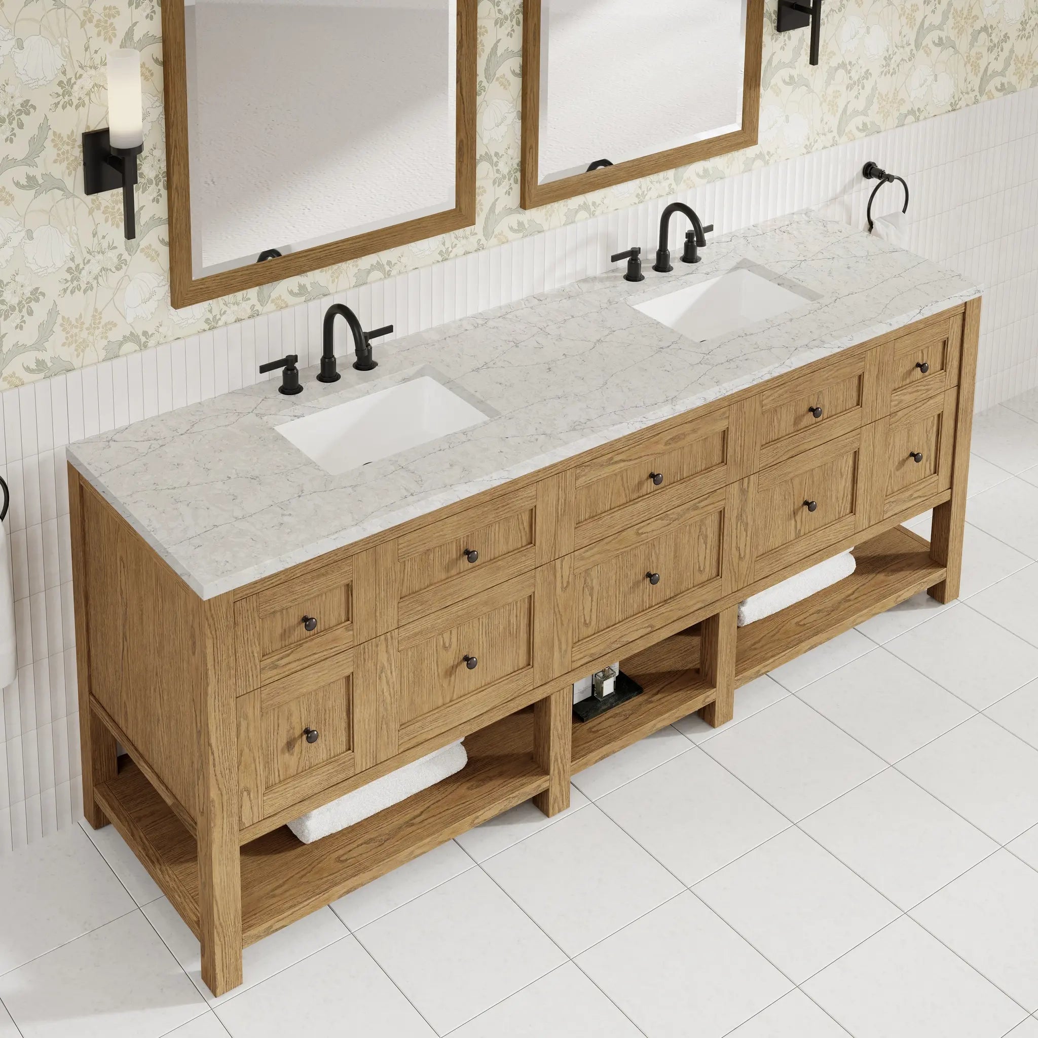 84 Breckenridge Double Vanity In Light Natural Oak Standard Eternal Jasmine Pearl Silestone 8 Widespread 6