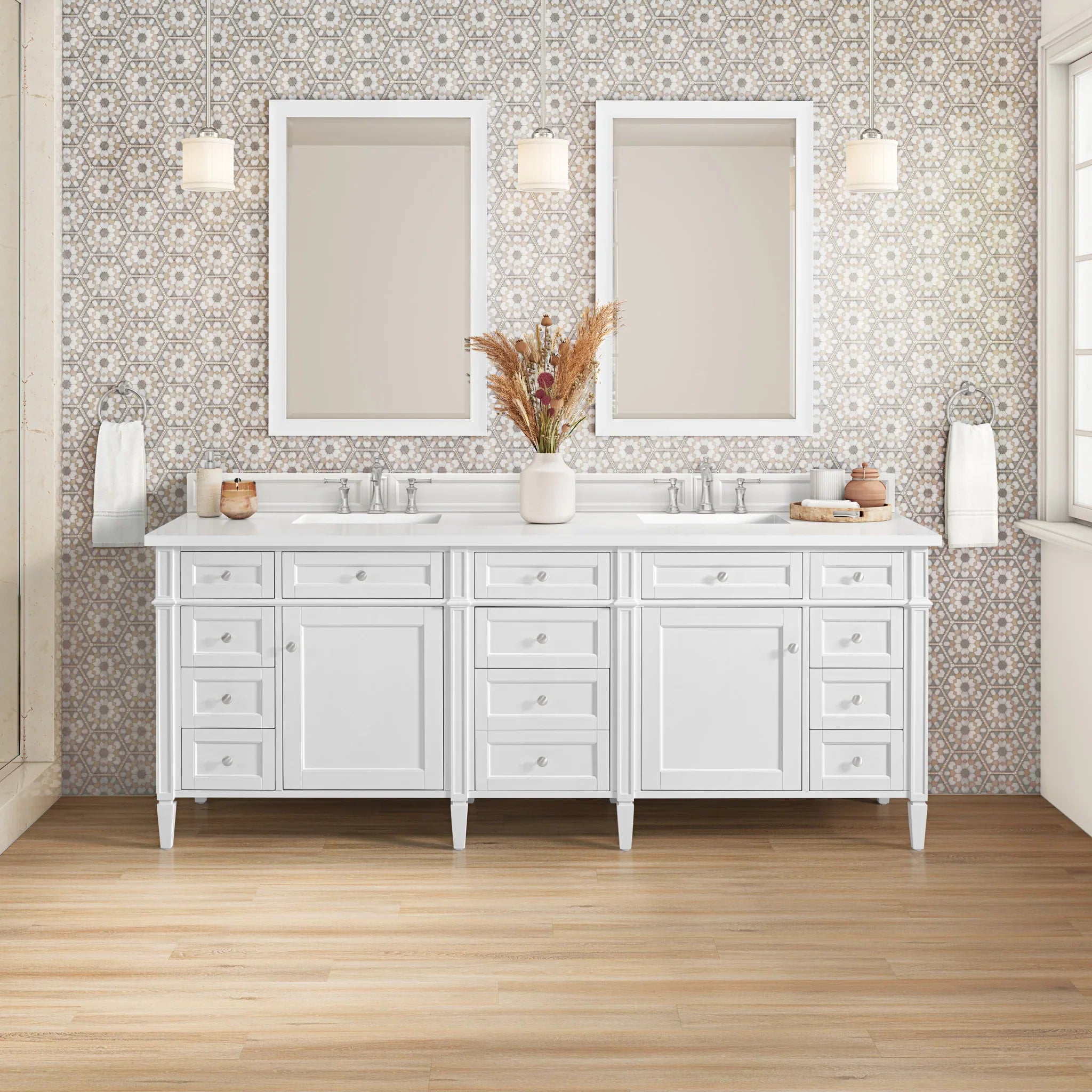 84" Brittany Double Vanity in Bright White by James Martin Vanities-White Zeus Silestone 2
