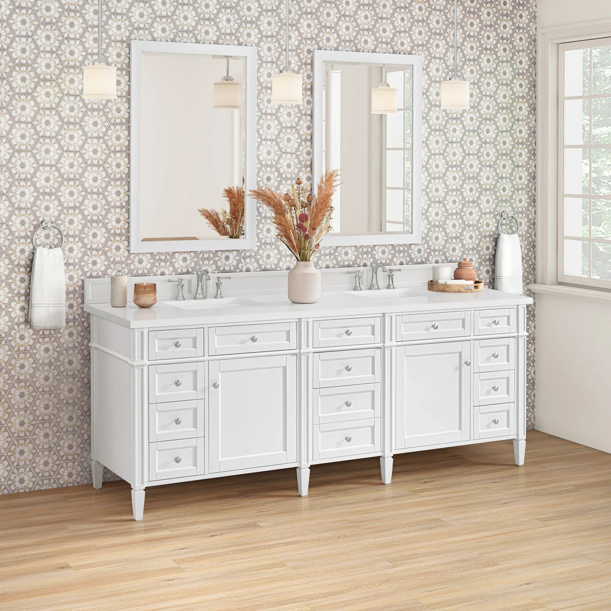 84" Brittany Double Vanity in Bright White by James Martin Vanities-White Zeus Silestone 6