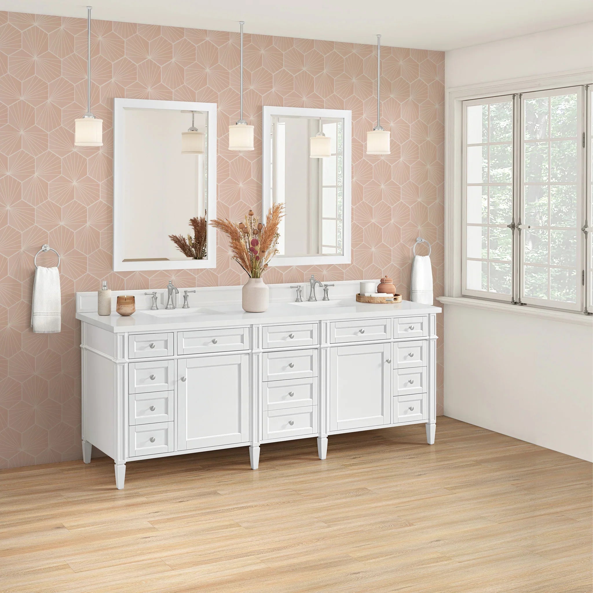 84" Brittany Double Vanity in Bright White by James Martin Vanities-White Zeus Silestone 7