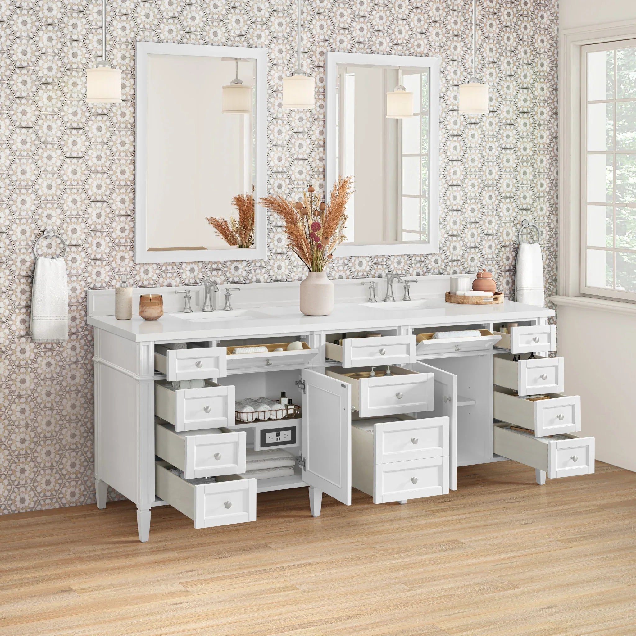 84" Brittany Double Vanity in Bright White by James Martin Vanities-White Zeus Silestone 8