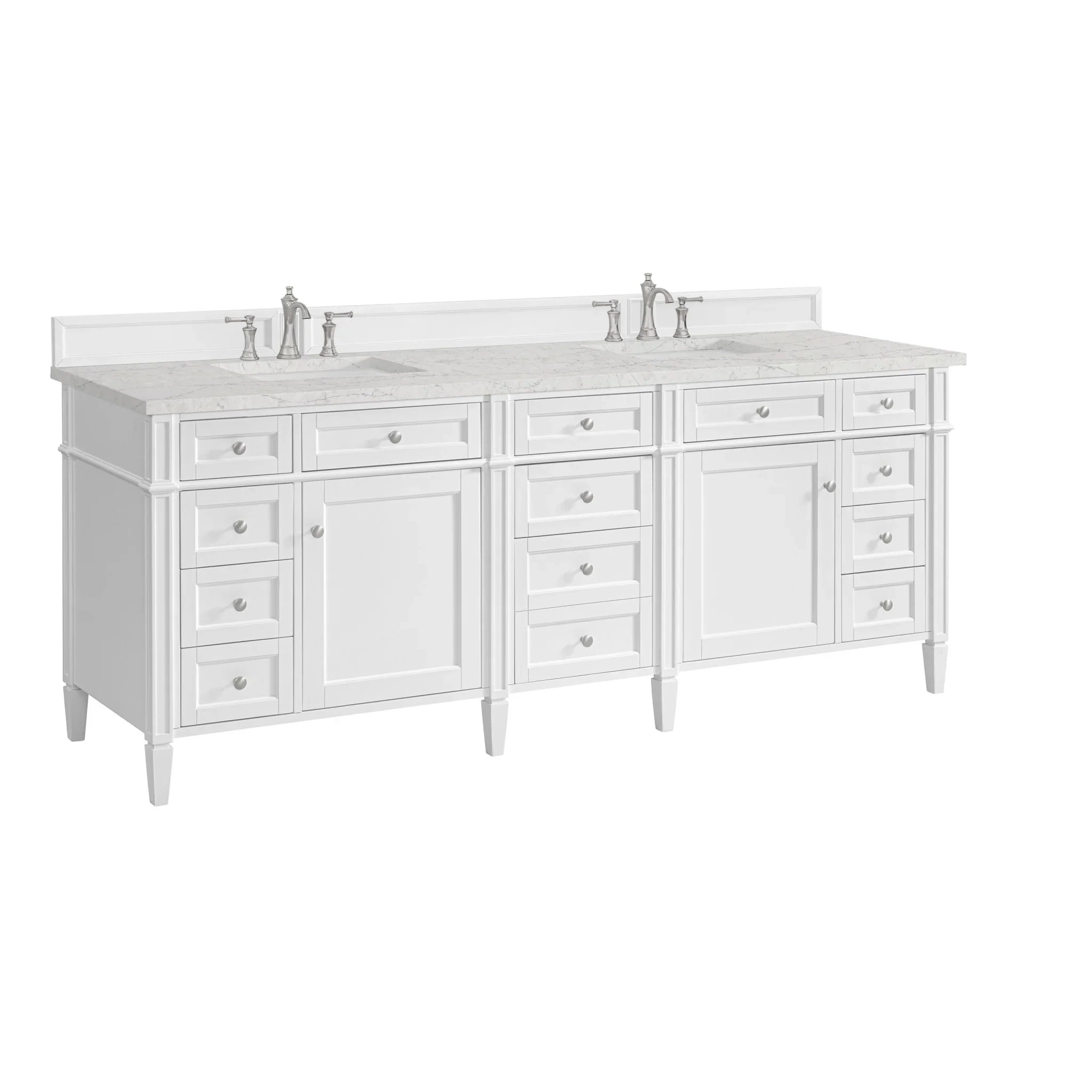 84" Brittany Double Vanity in Bright White w/FreePower Wireless Charger by James Martin Vanities-Eternal Jasmine Pearl Silestone 9