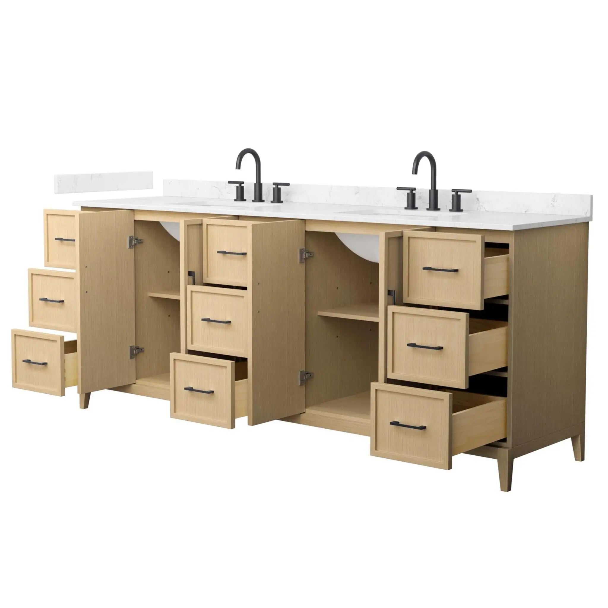 84" Elan Double Bathroom Vanity in White Oak with Matte Black Trim by Wyndham
