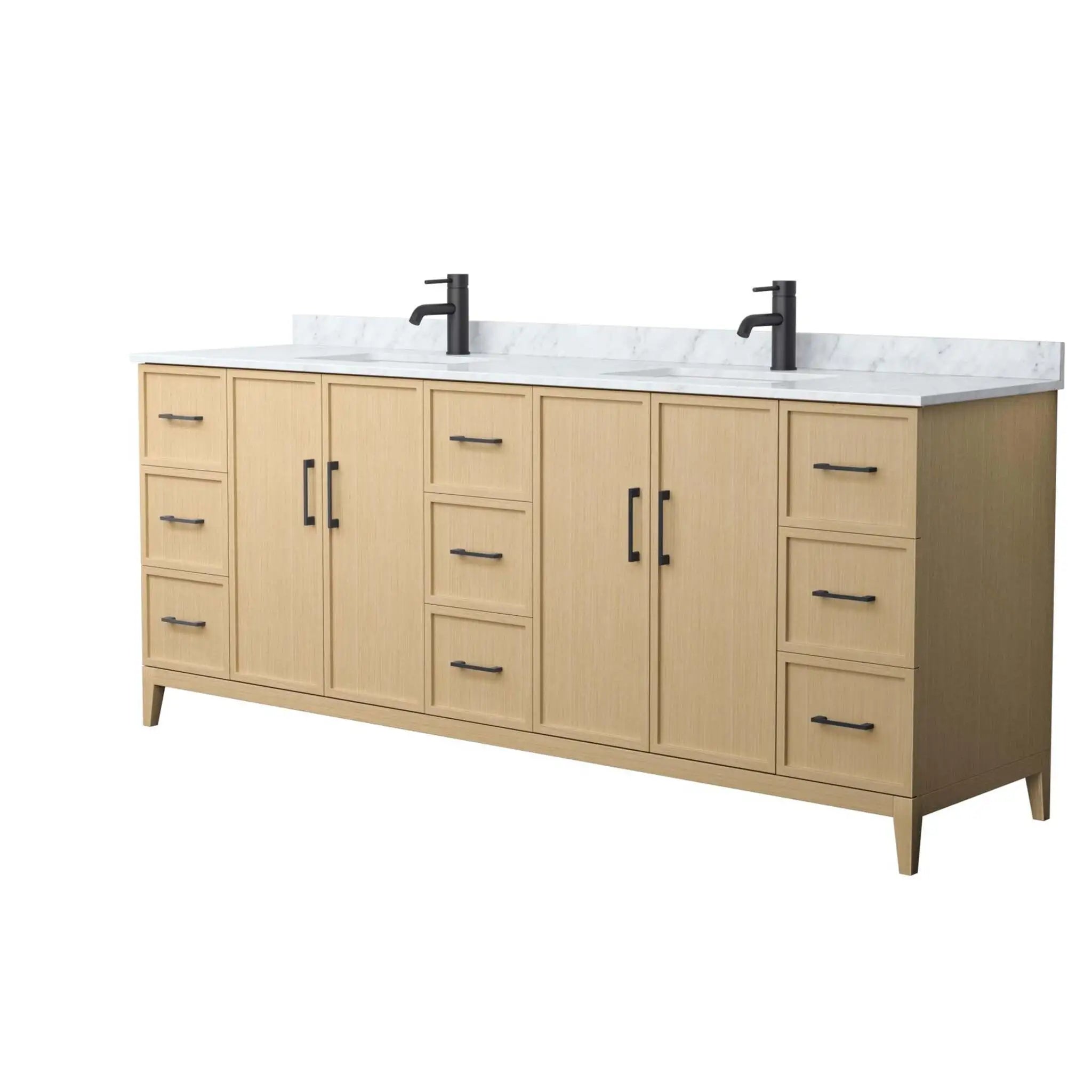 84" Elan Double Bathroom Vanity in White Oak with Matte Black Trim by Wyndham