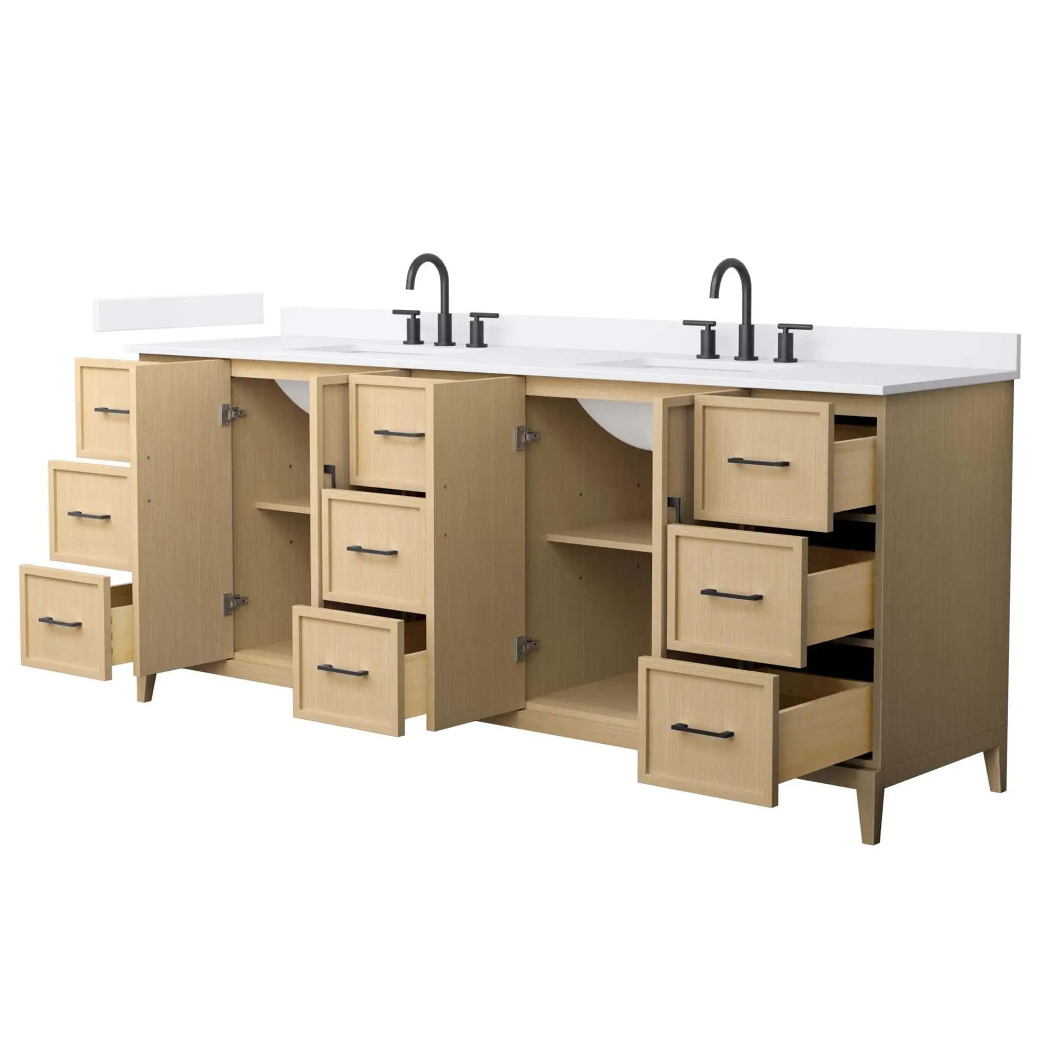 84" Elan Double Bathroom Vanity in White Oak with Matte Black Trim by Wyndham