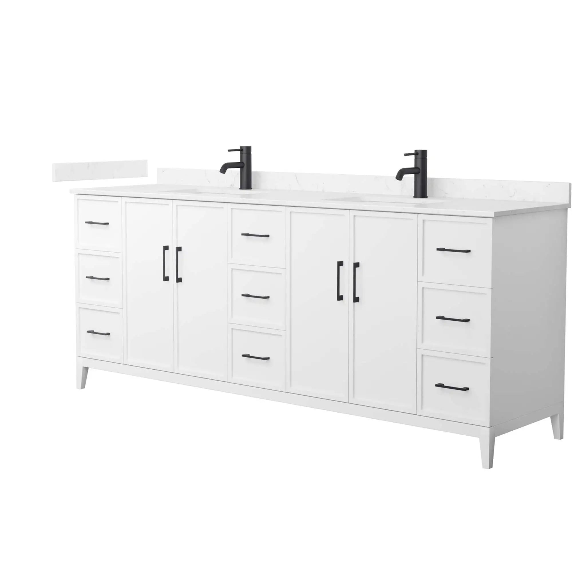 84" Elan Double Bathroom Vanity in White with Matte Black Trim by Wyndham