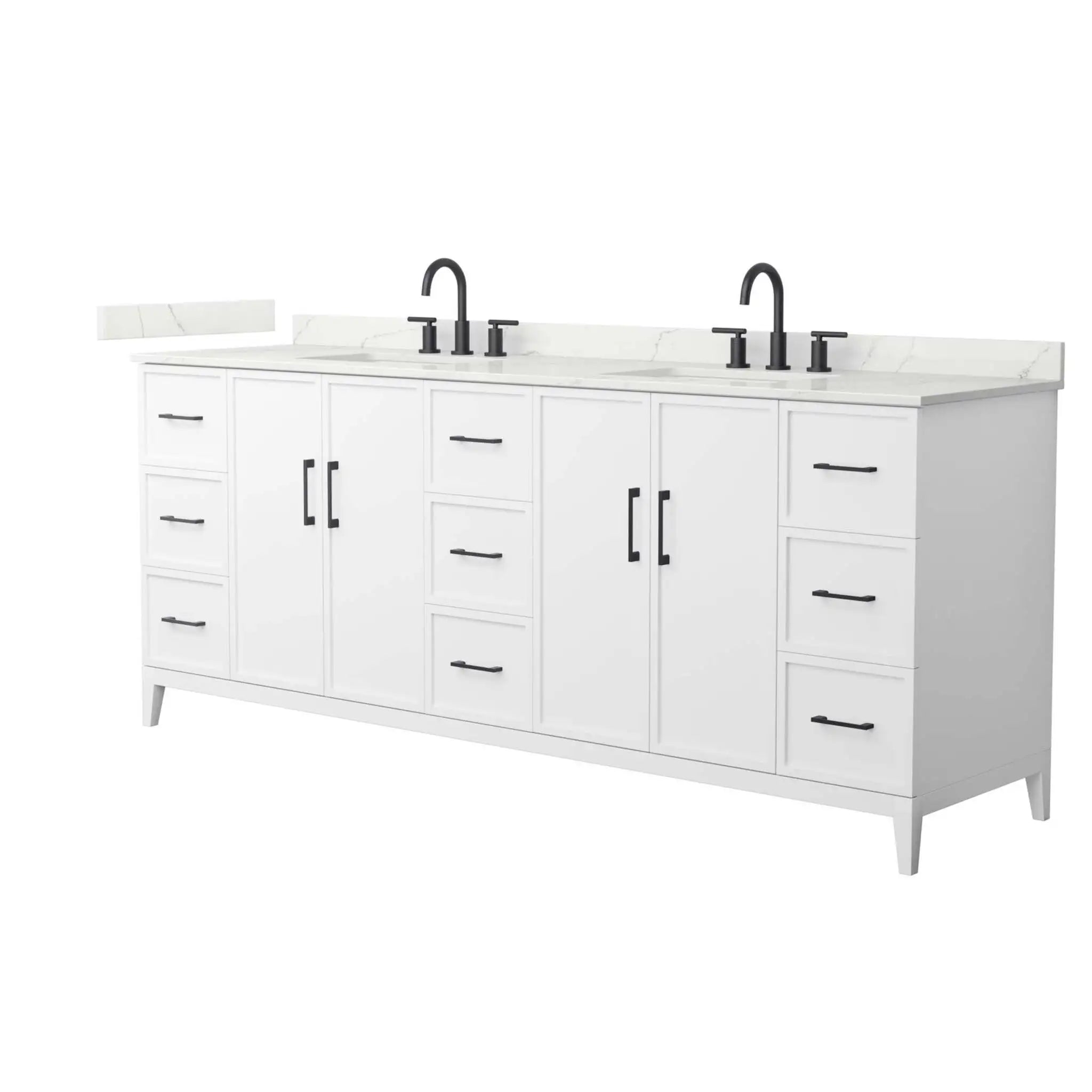 84" Elan Double Bathroom Vanity in White with Matte Black Trim by Wyndham