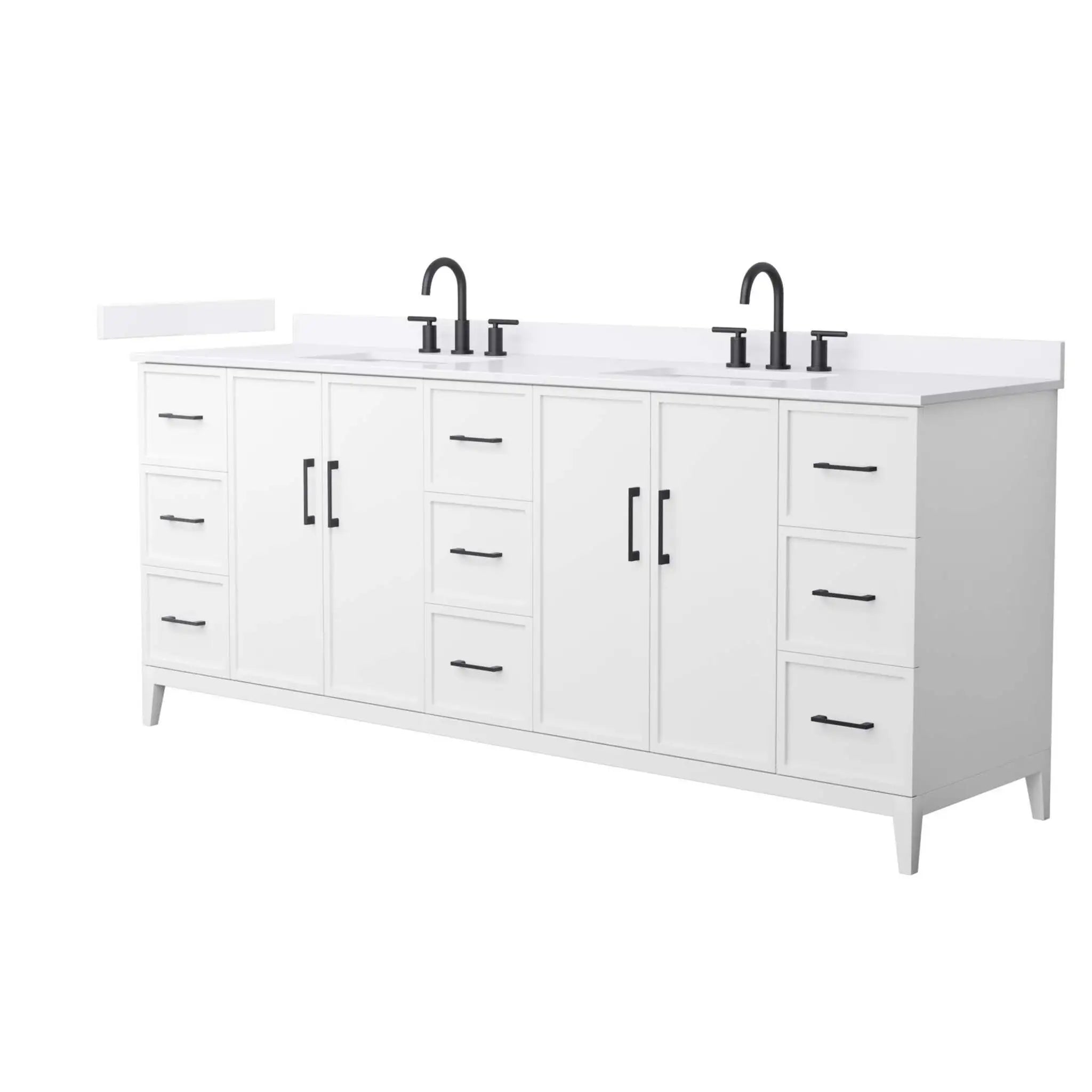 84" Elan Double Bathroom Vanity in White with Matte Black Trim by Wyndham