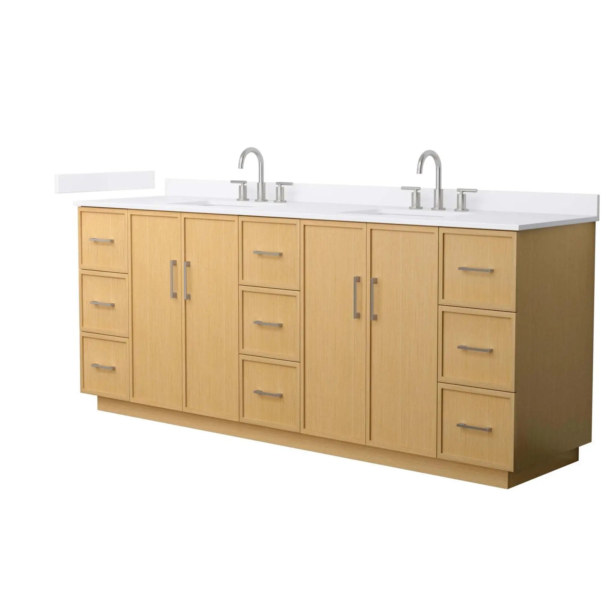84" Elan TK Elan Double Bathroom Vanity with Toe Kick in Light Oak with Brushed Nickel Trim by Wyndham