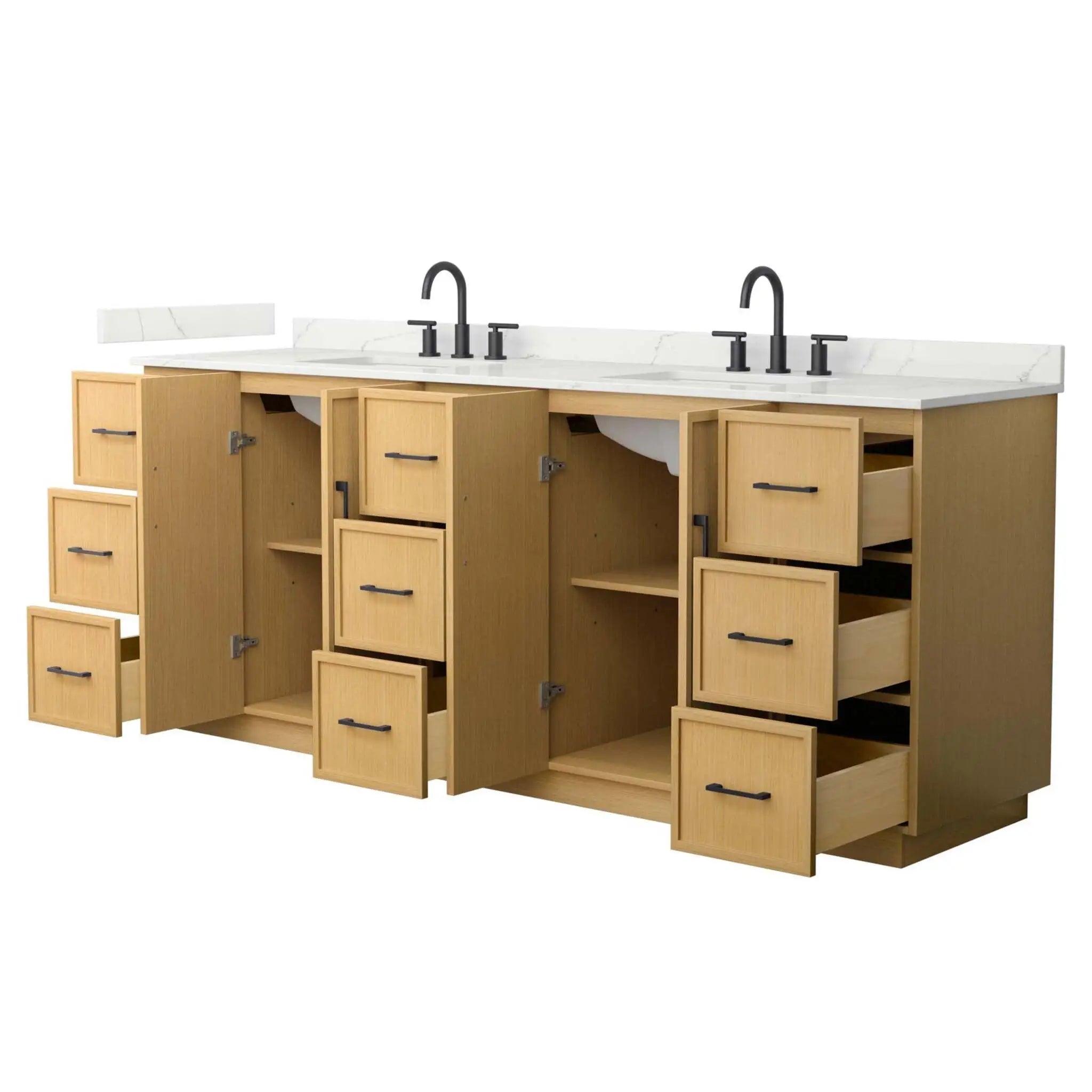 84" Elan TK Elan Double Bathroom Vanity with Toe Kick in Light Oak with Matte Black Trim by Wyndham