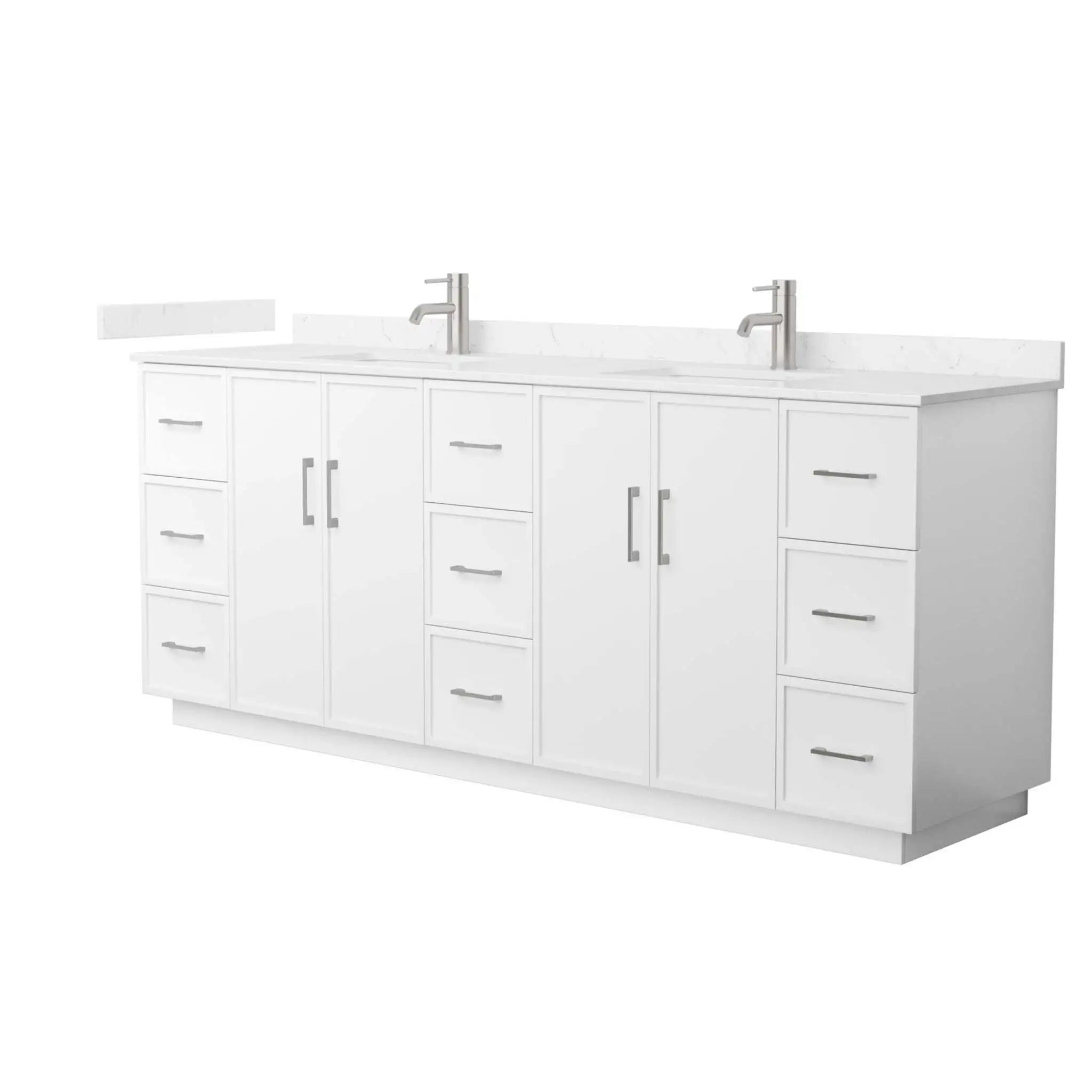 84" Elan TK Elan Double Bathroom Vanity with Toe Kick in White with Brushed Nickel Trim by Wyndham