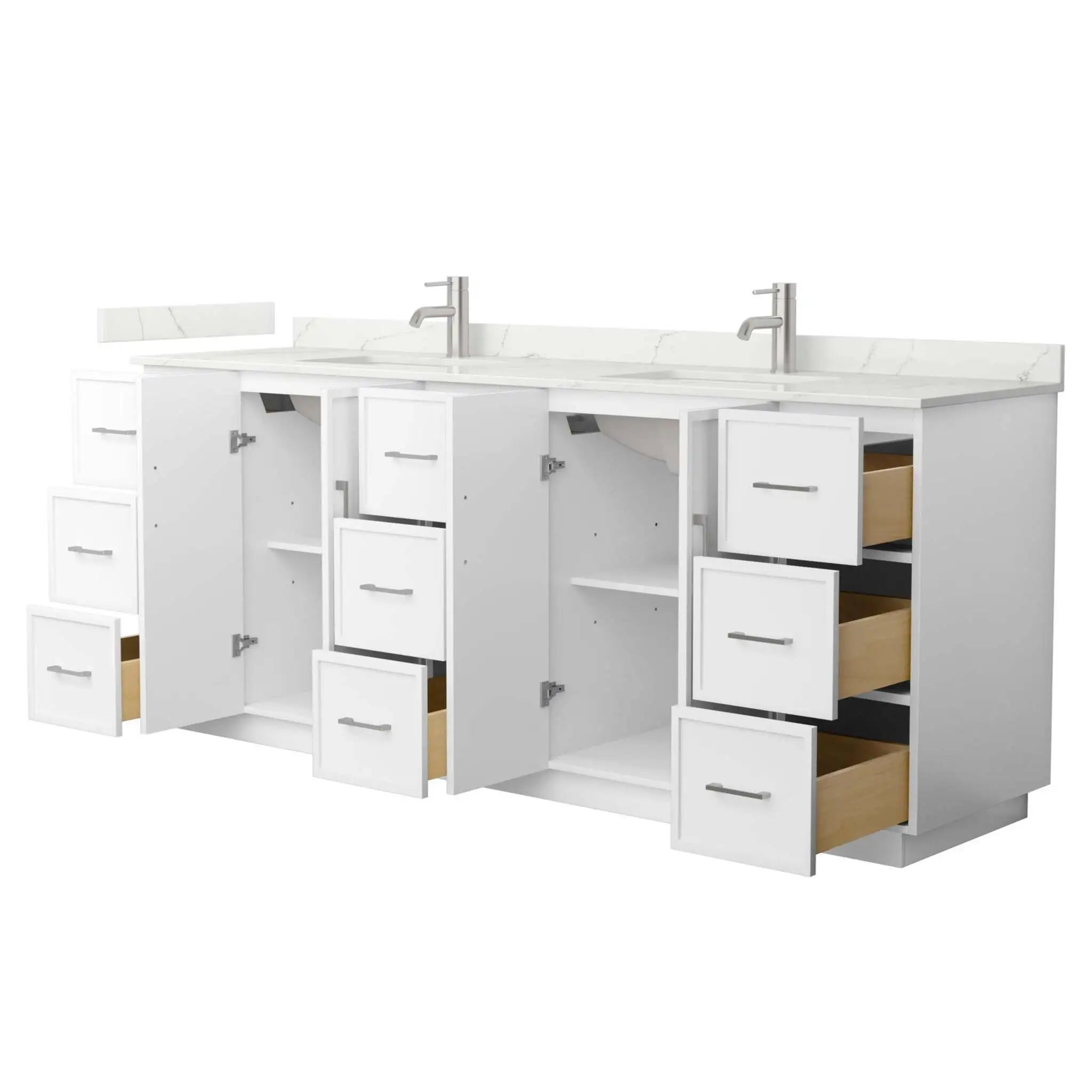 84" Elan TK Elan Double Bathroom Vanity with Toe Kick in White with Brushed Nickel Trim by Wyndham