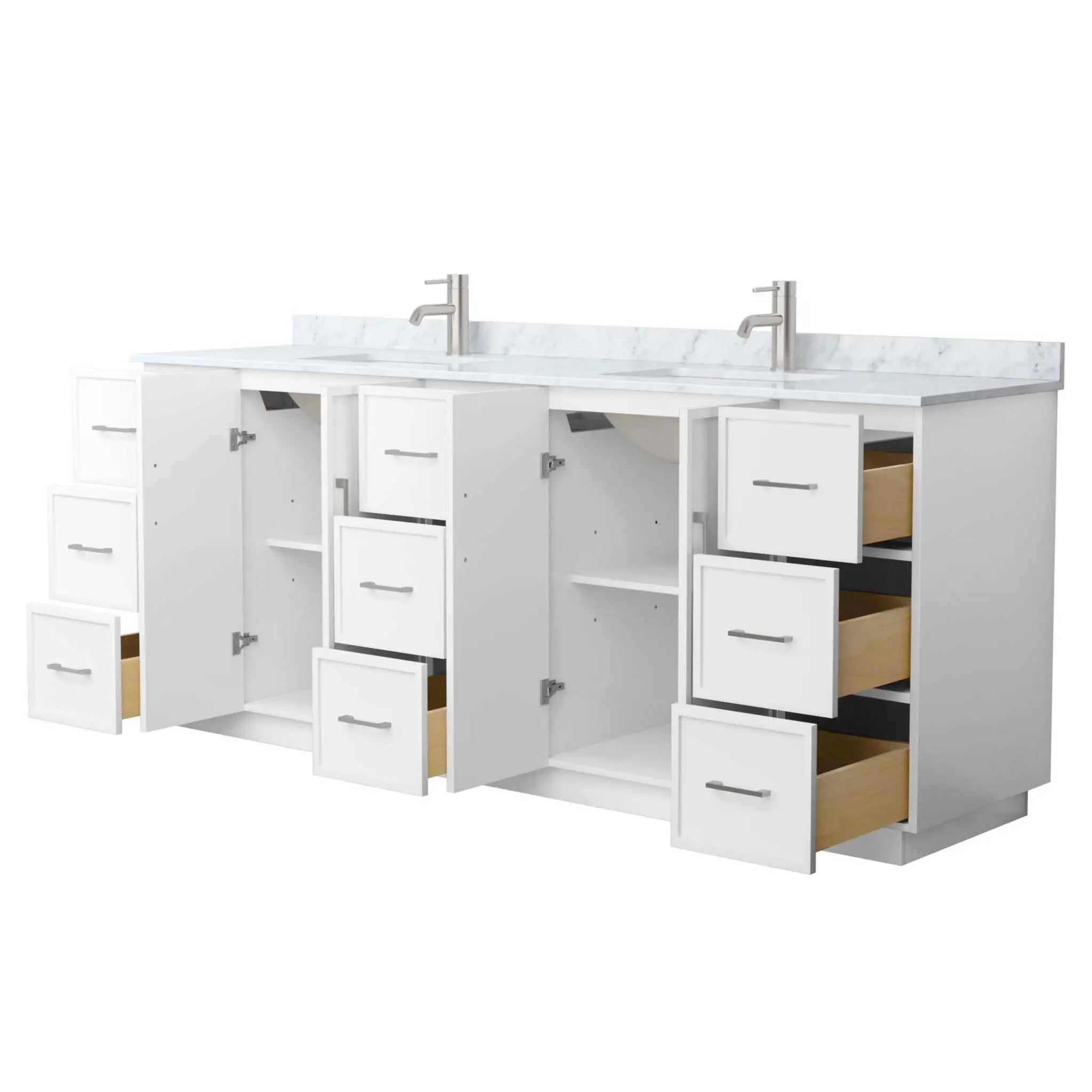 84" Elan TK Elan Double Bathroom Vanity with Toe Kick in White with Brushed Nickel Trim by Wyndham