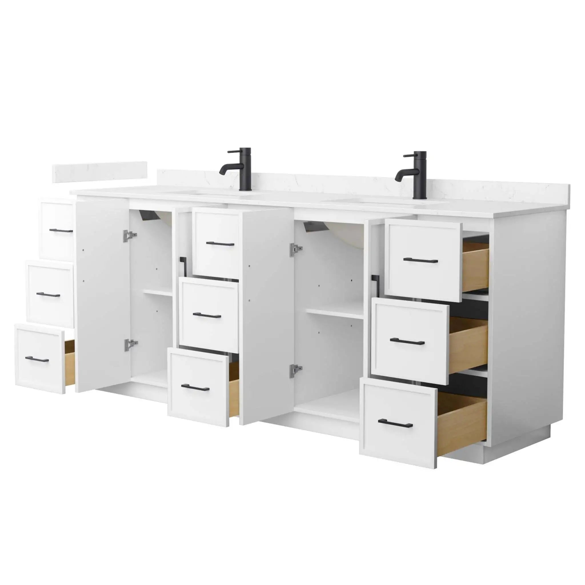 84" Elan TK Elan Double Bathroom Vanity with Toe Kick in White with Matte Black Trim by Wyndham