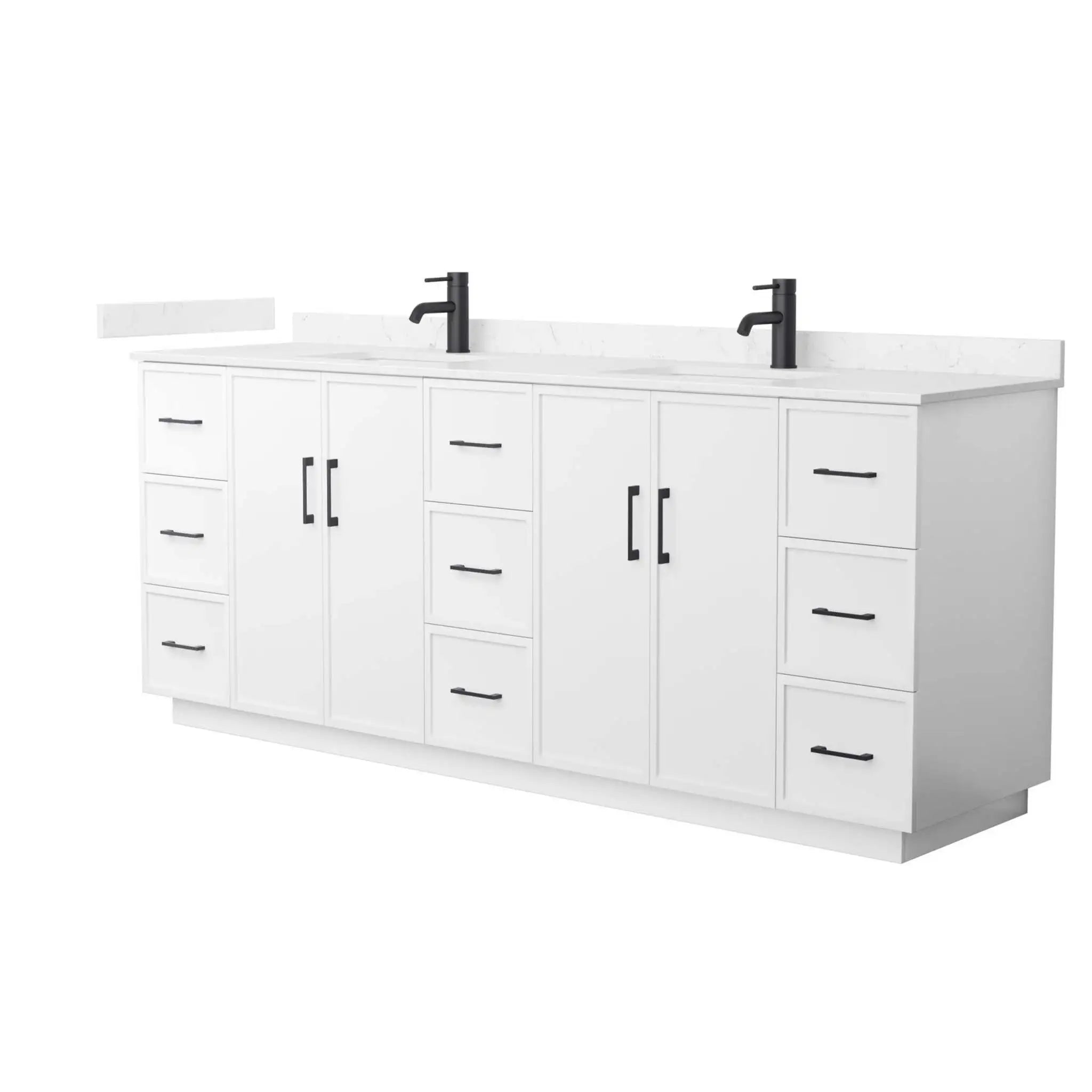 84" Elan TK Elan Double Bathroom Vanity with Toe Kick in White with Matte Black Trim by Wyndham