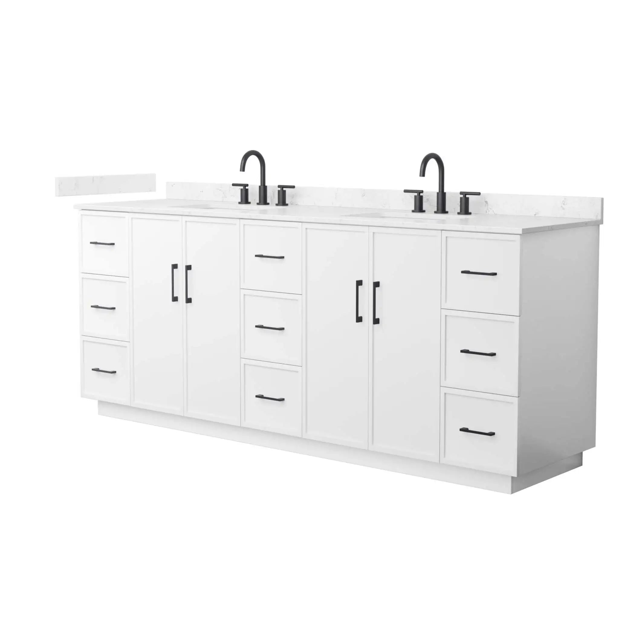 84" Elan TK Elan Double Bathroom Vanity with Toe Kick in White with Matte Black Trim by Wyndham