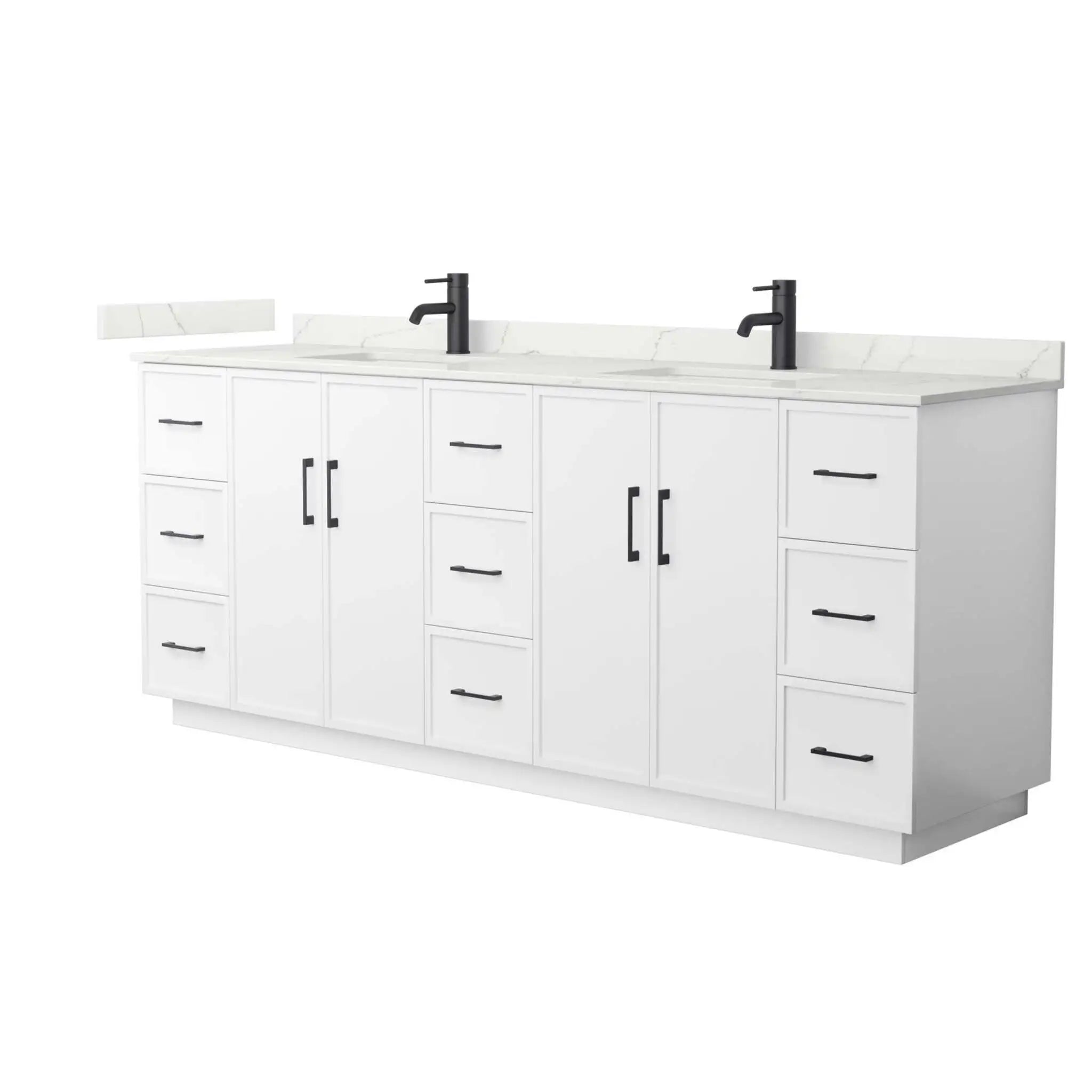 84" Elan TK Elan Double Bathroom Vanity with Toe Kick in White with Matte Black Trim by Wyndham