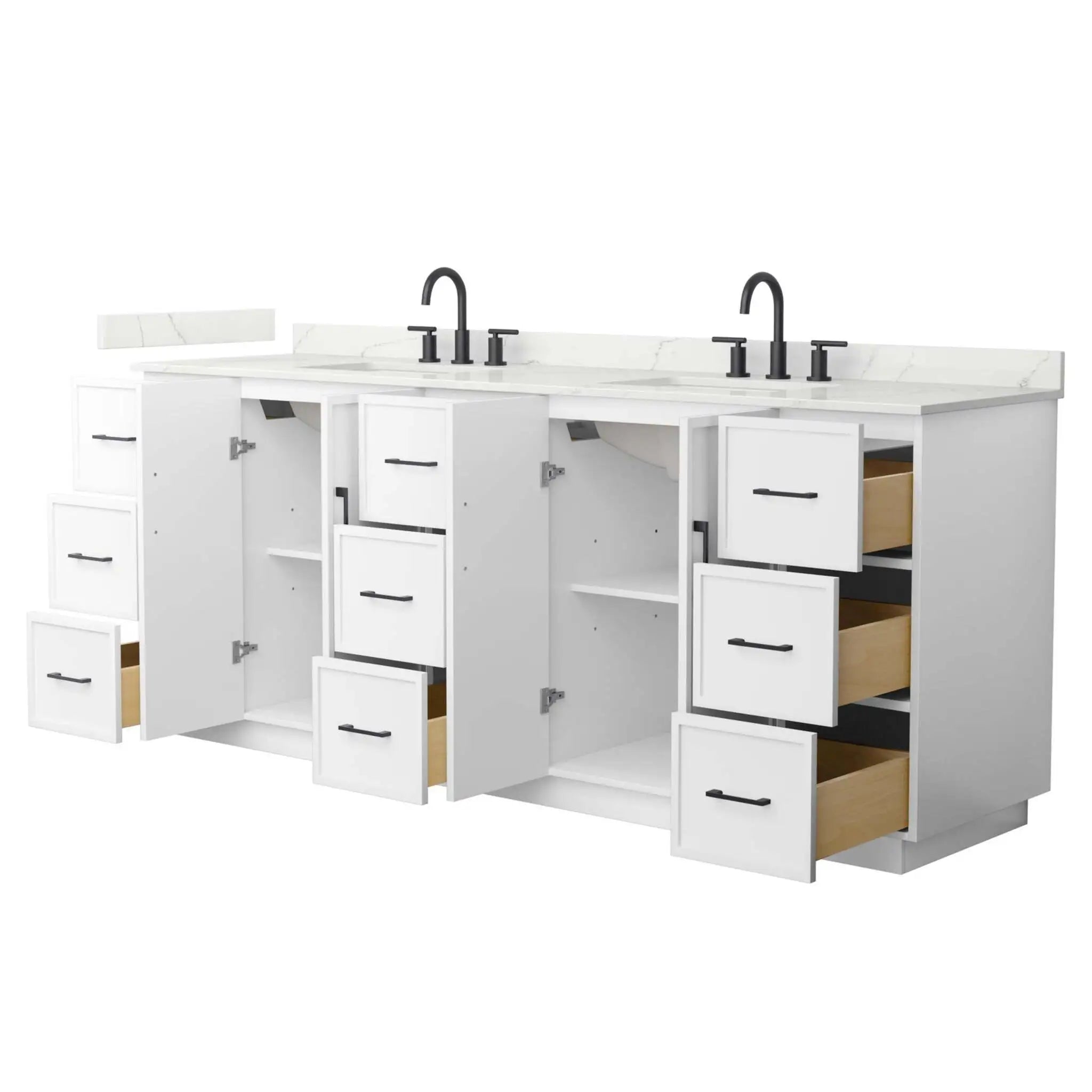 84" Elan TK Elan Double Bathroom Vanity with Toe Kick in White with Matte Black Trim by Wyndham