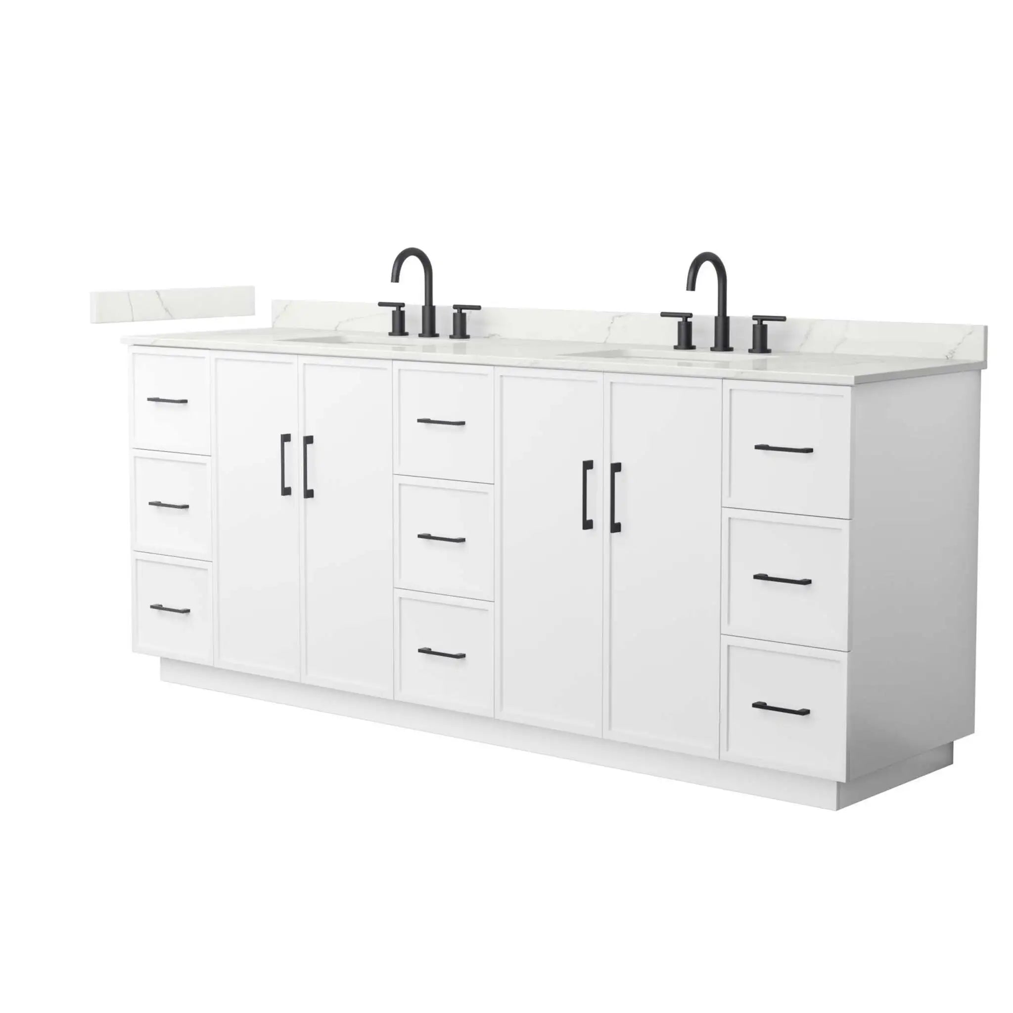 84" Elan TK Elan Double Bathroom Vanity with Toe Kick in White with Matte Black Trim by Wyndham