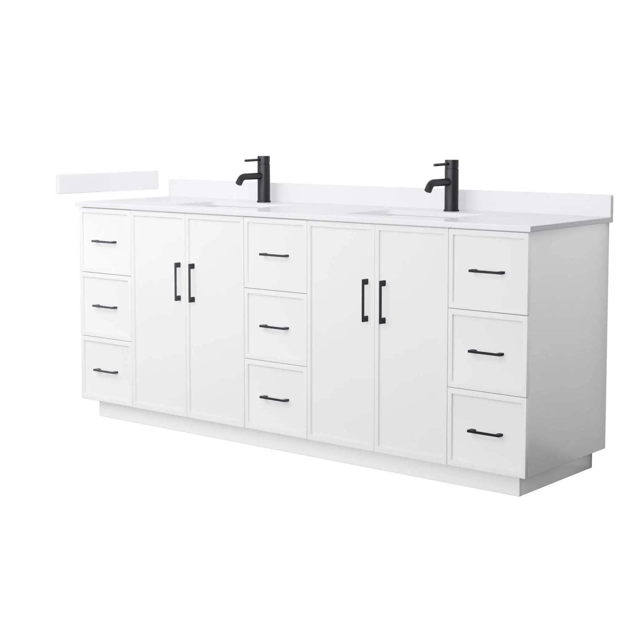 84" Elan TK Elan Double Bathroom Vanity with Toe Kick in White with Matte Black Trim by Wyndham