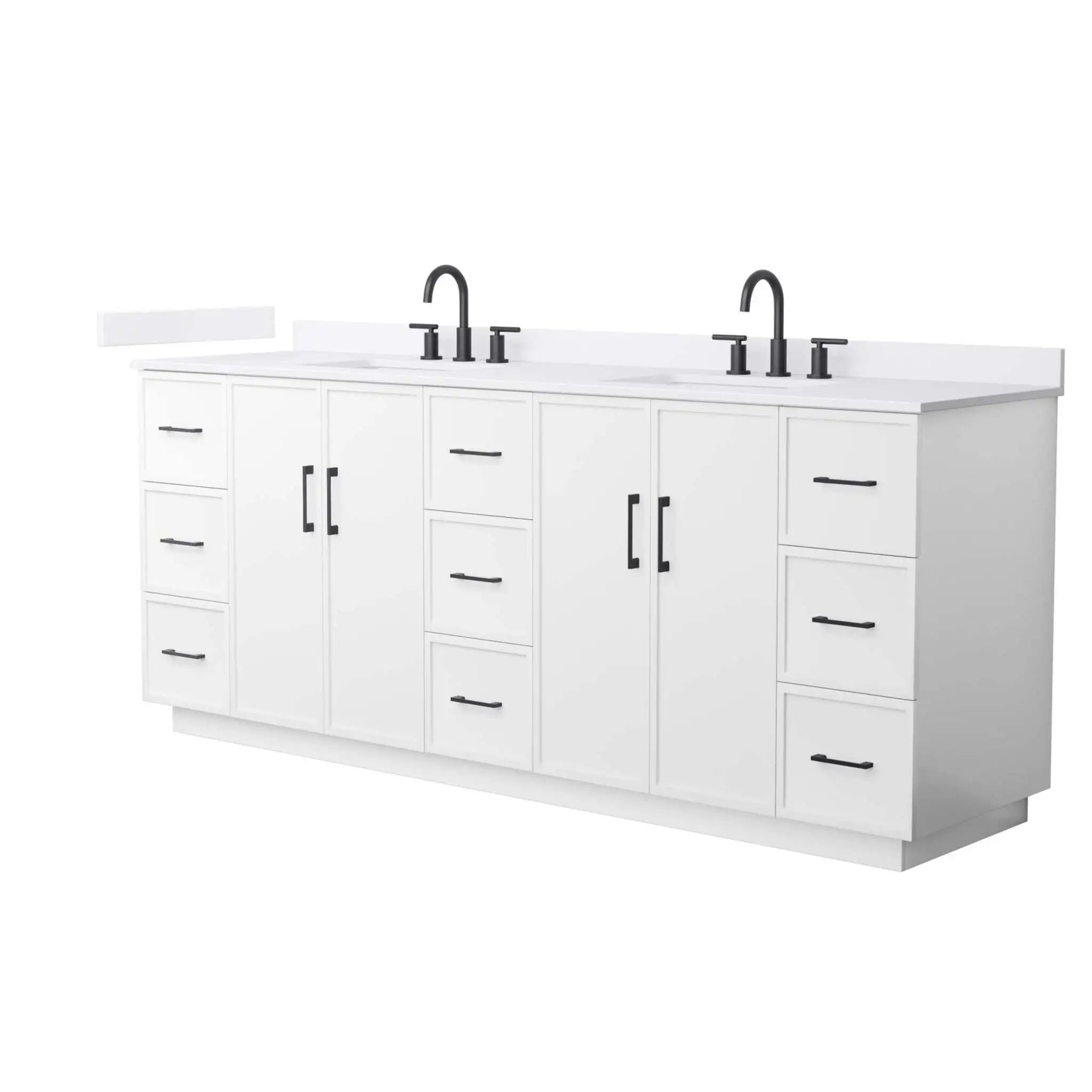 84" Elan TK Elan Double Bathroom Vanity with Toe Kick in White with Matte Black Trim by Wyndham