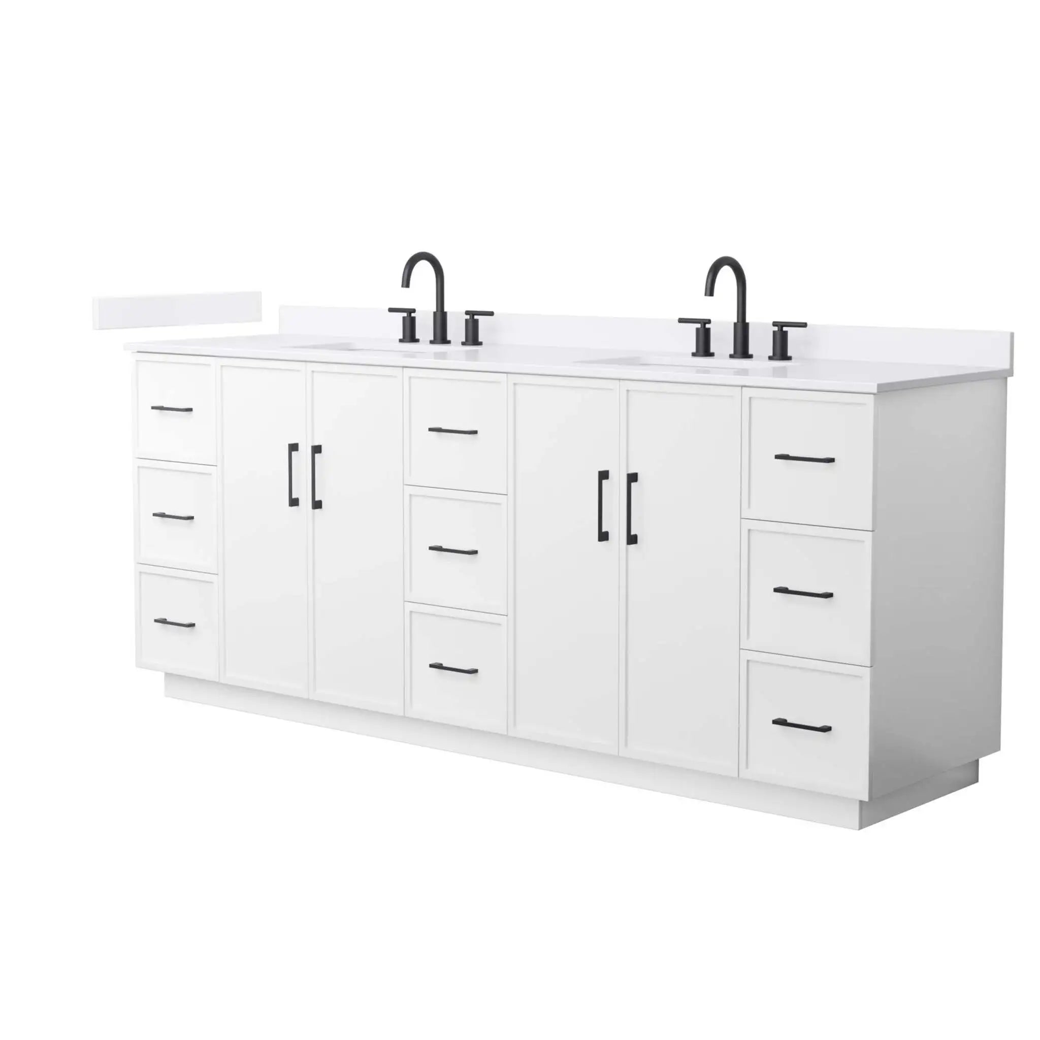 84" Elan TK Elan Double Bathroom Vanity with Toe Kick in White with Matte Black Trim by Wyndham