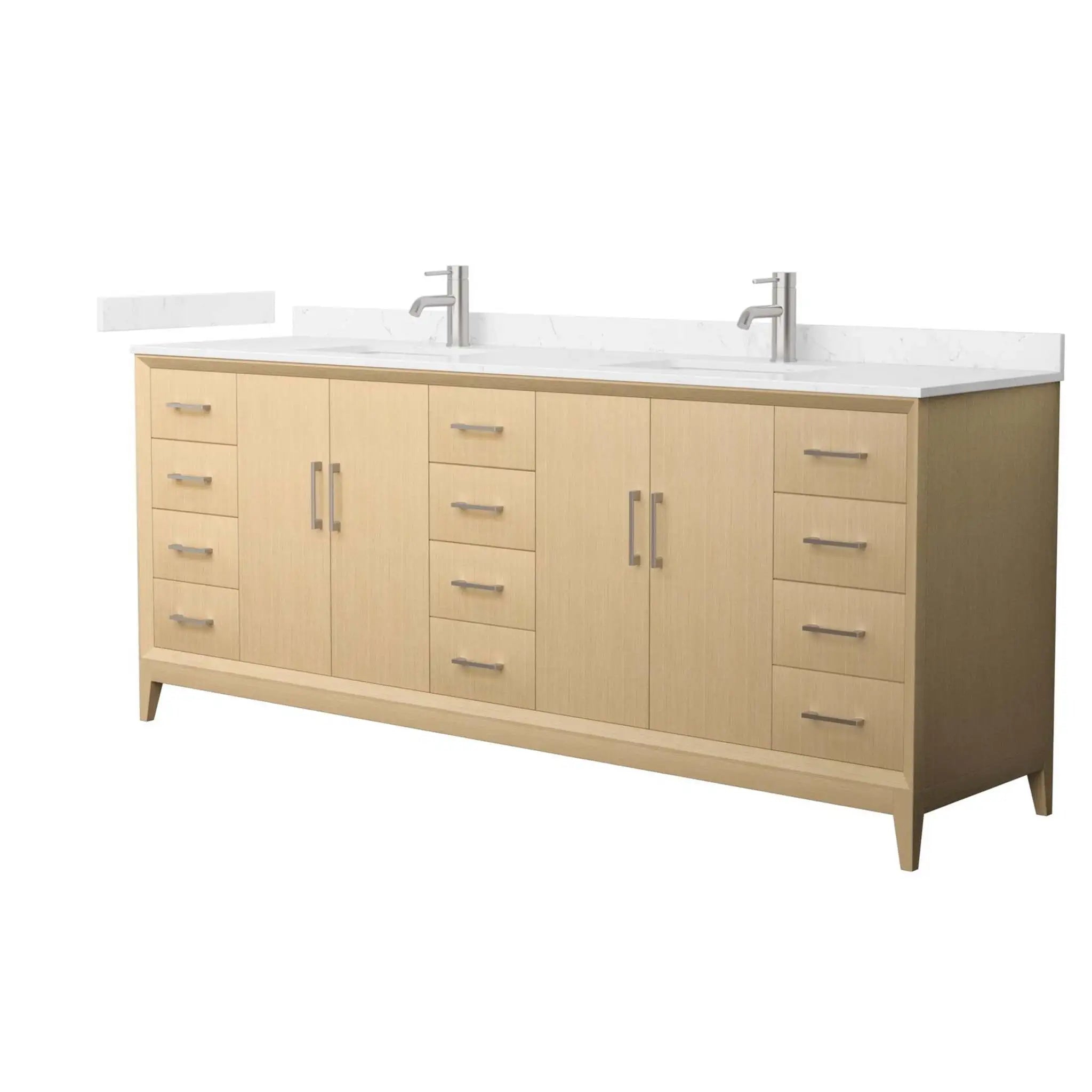 84" Janna Double Bathroom Vanity in White Oak with Brushed Nickel Trim by Wyndham